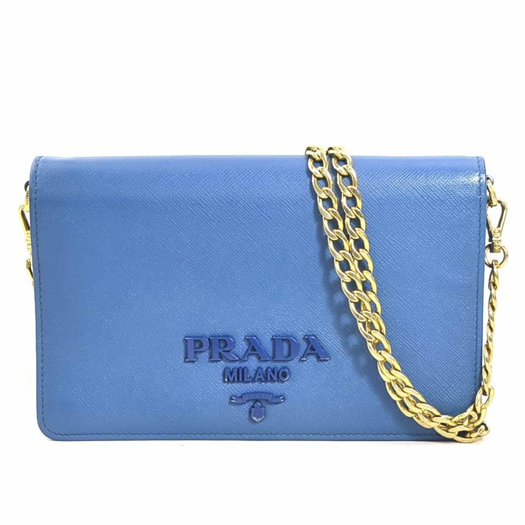 PRADA Wallet Chain Shoulder Bag Leather Metal Gold