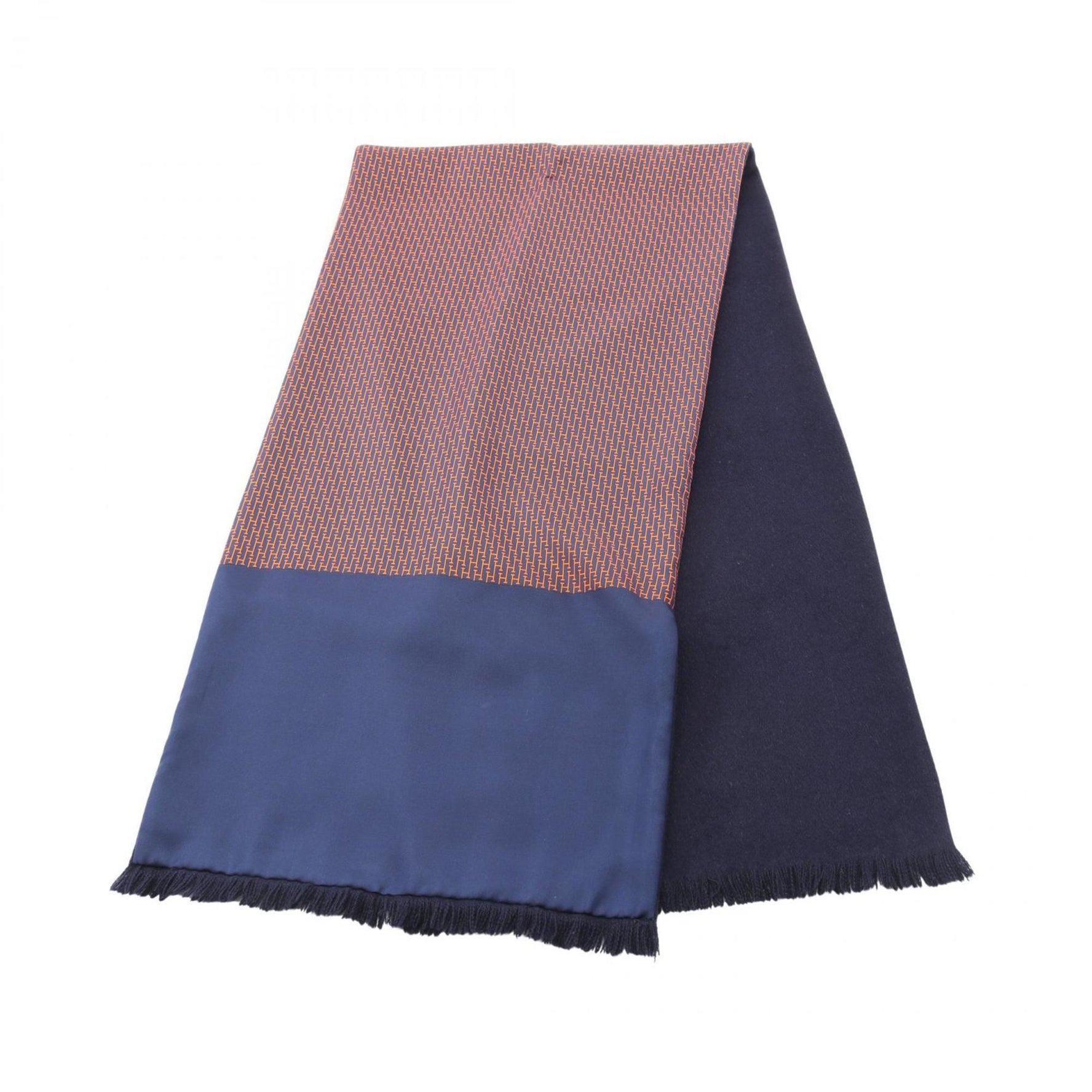 Hermes Hermès silk and angora scarf in navy orange.
