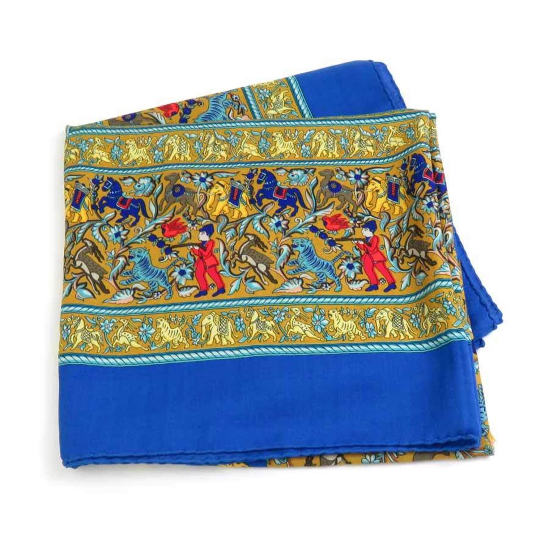 Hermes shawl stole scarf CHASSE EN INDE cashmere silk blue multicolor