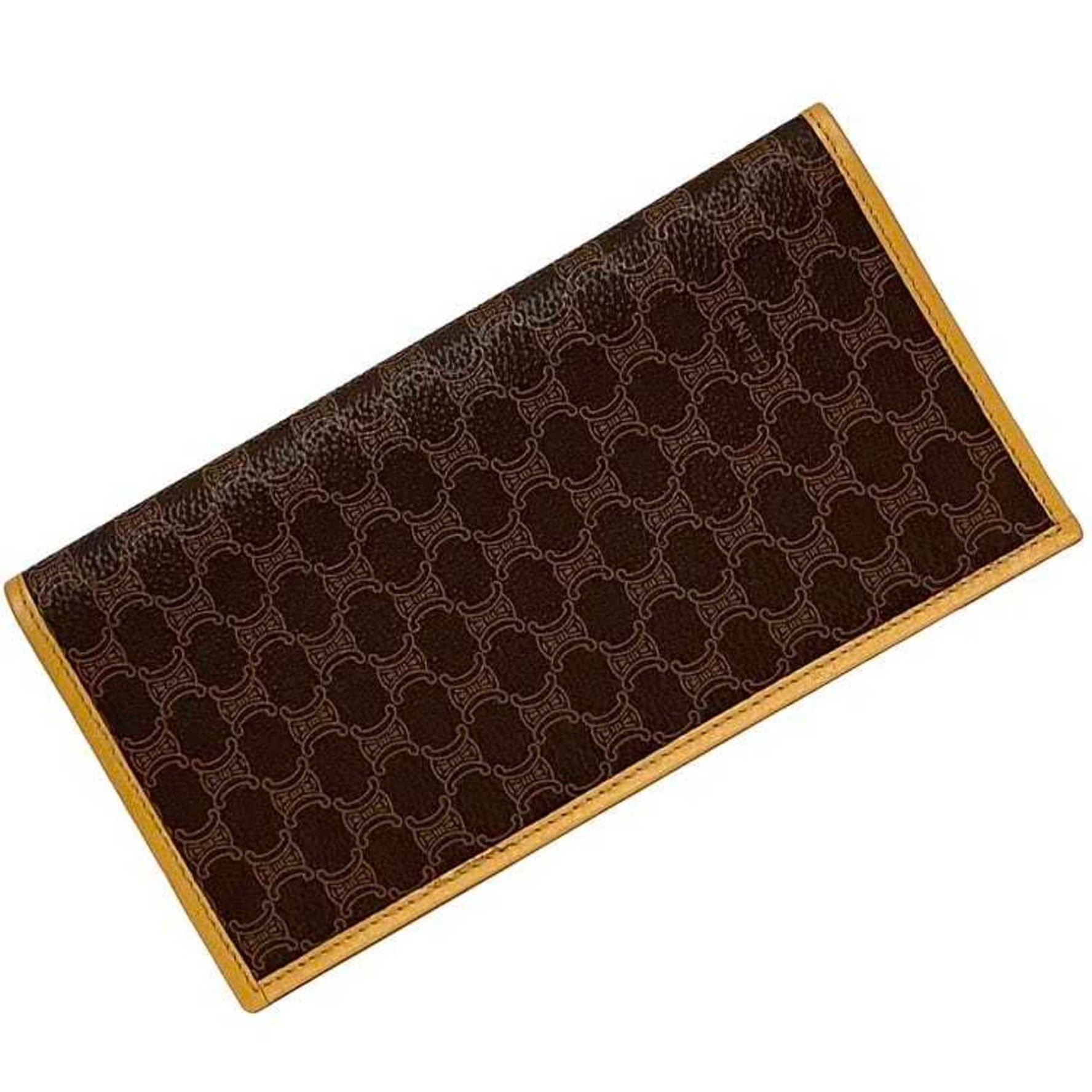 Celine Bi-fold Long Wallet Brown Beige Macadam Billfold PVC Leather Men's Unisex