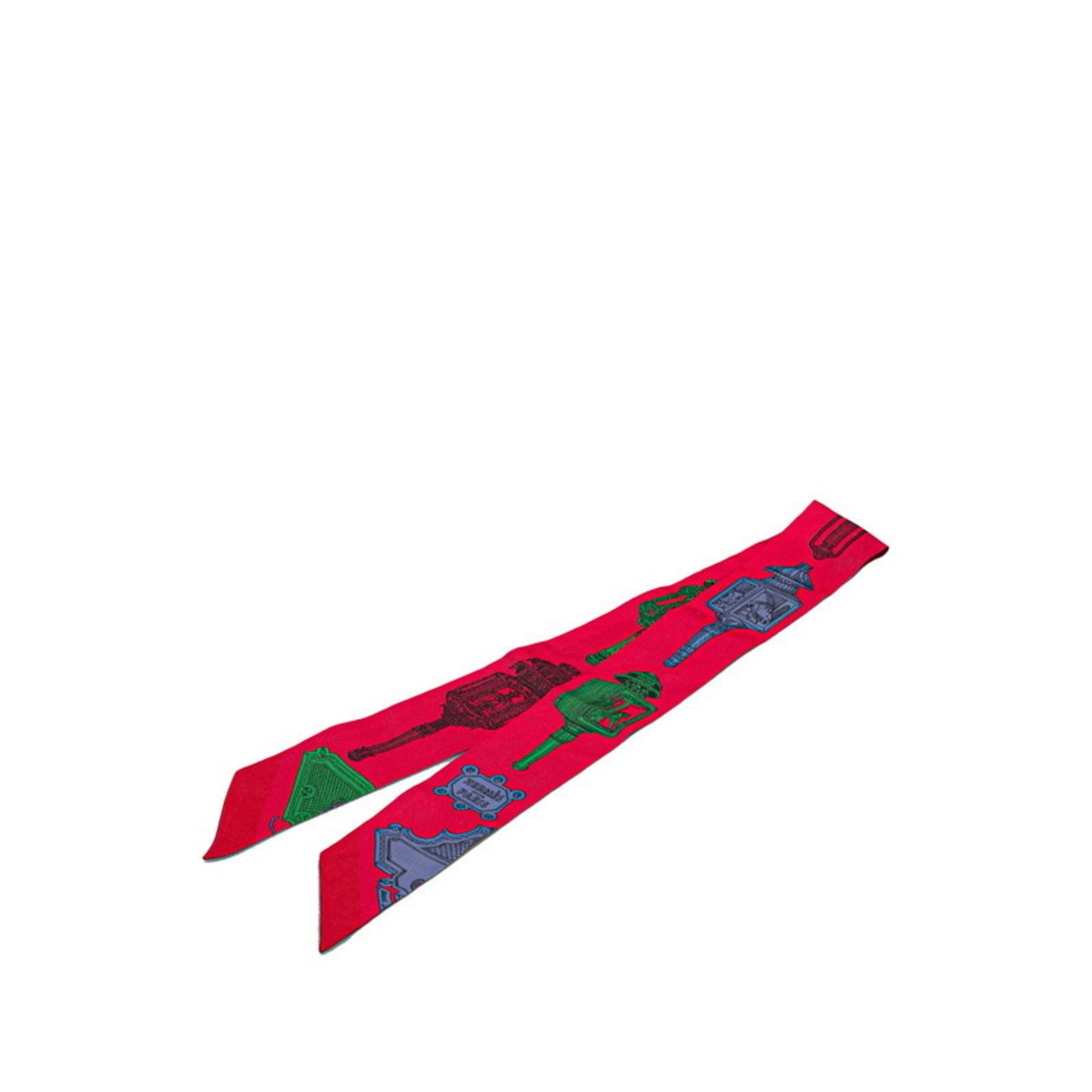 Hermès Twilly MERVEILLEUSES LANTERNES Merveilleuse Lantern Street Lamp Scarf Muffler Red Multicolor Silk HERMES