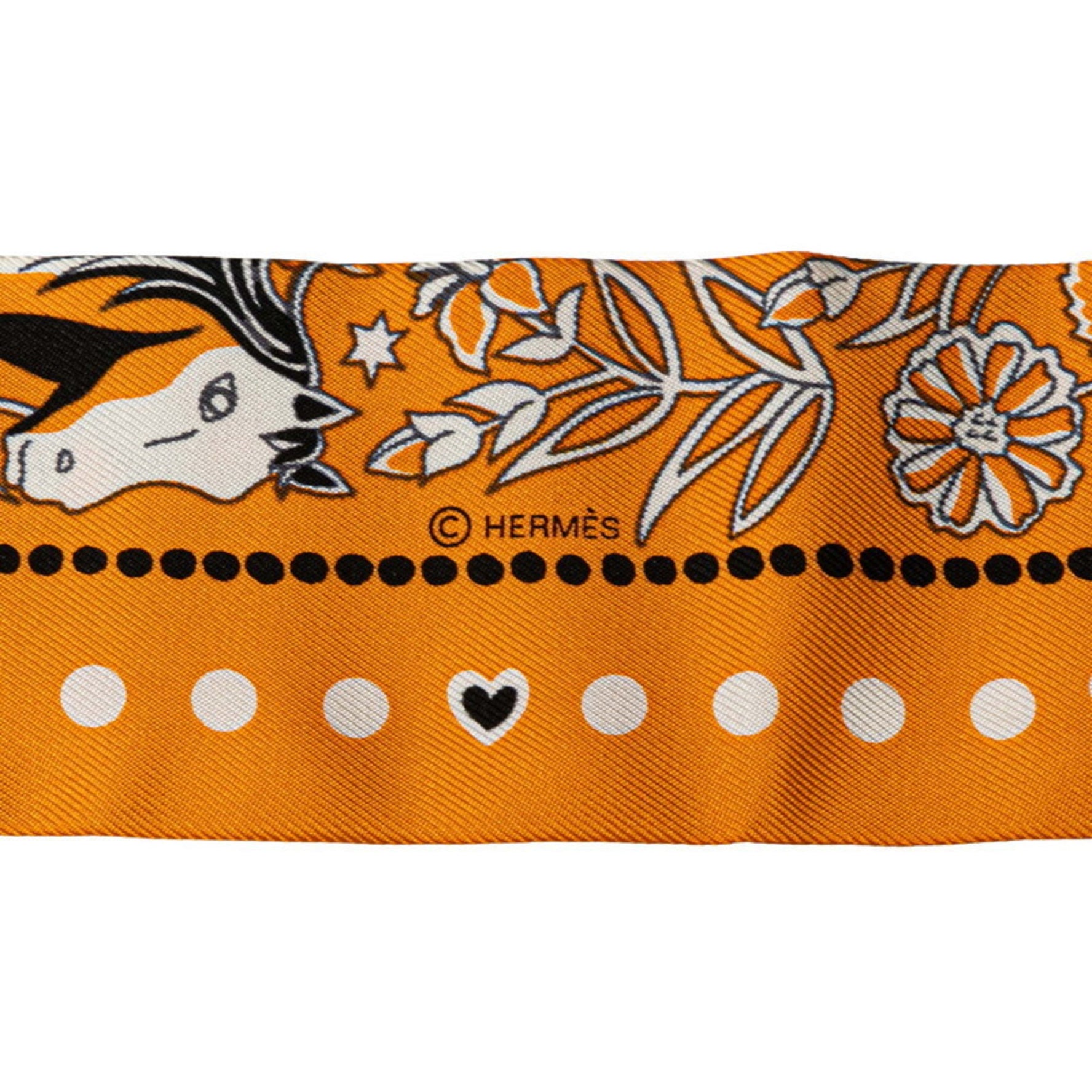Hermes Hermès Twilly "Entre Ciel et mer Bandana" (Between Sky and Sea) Scarf, Orange Black Silk