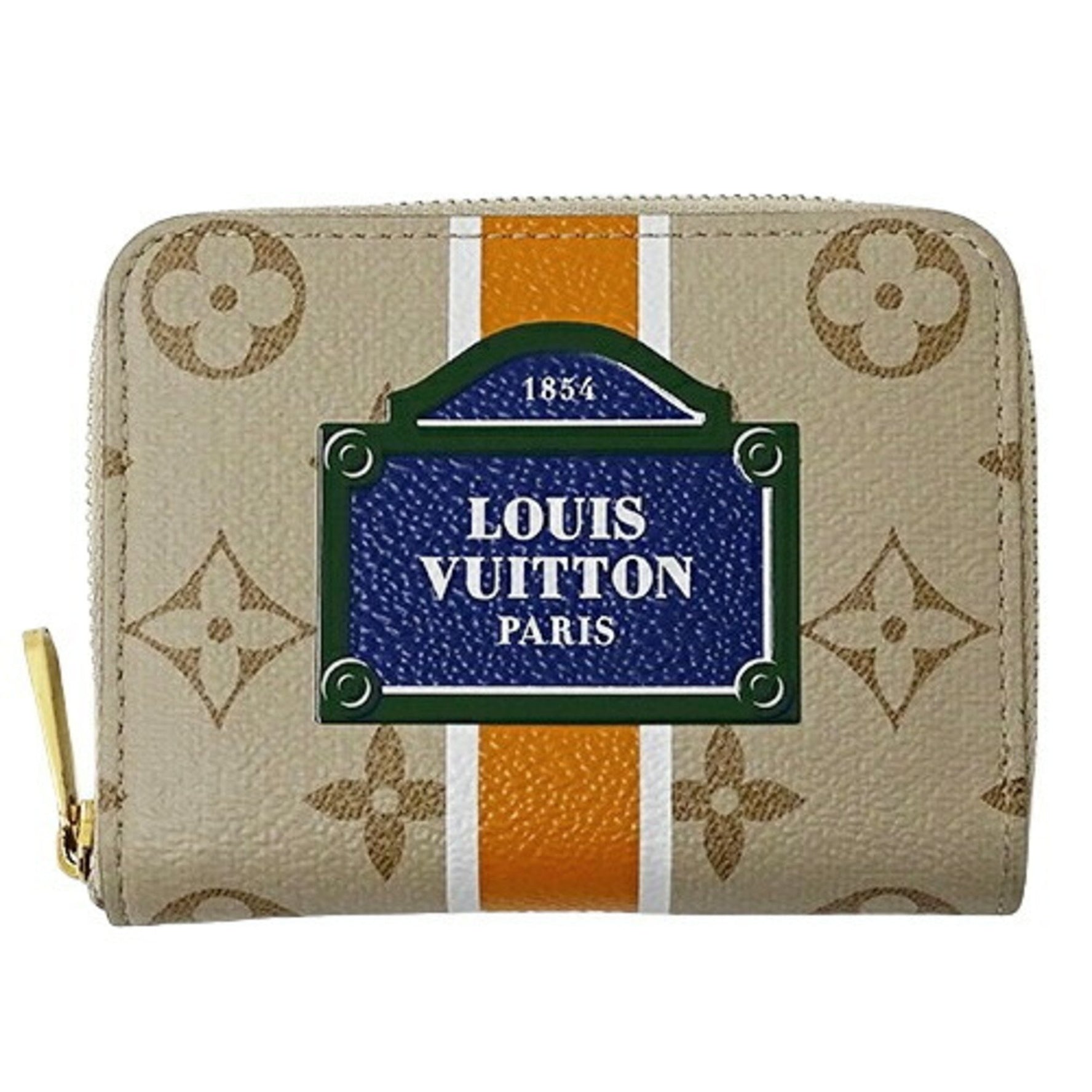Louis Vuitton Wallet Monopanam Coin Case Zipper Purse Beige Round