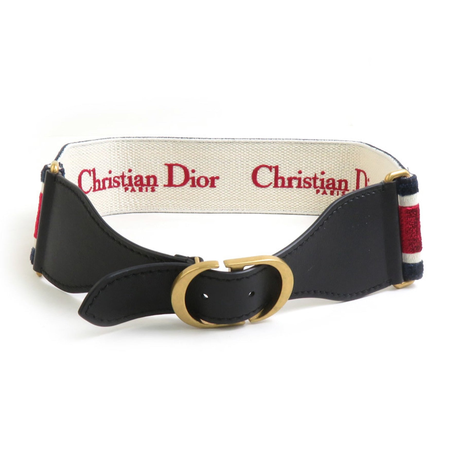 Christian Dior Belt, Velour and Leather, Navy, Red, Off-White, Gold