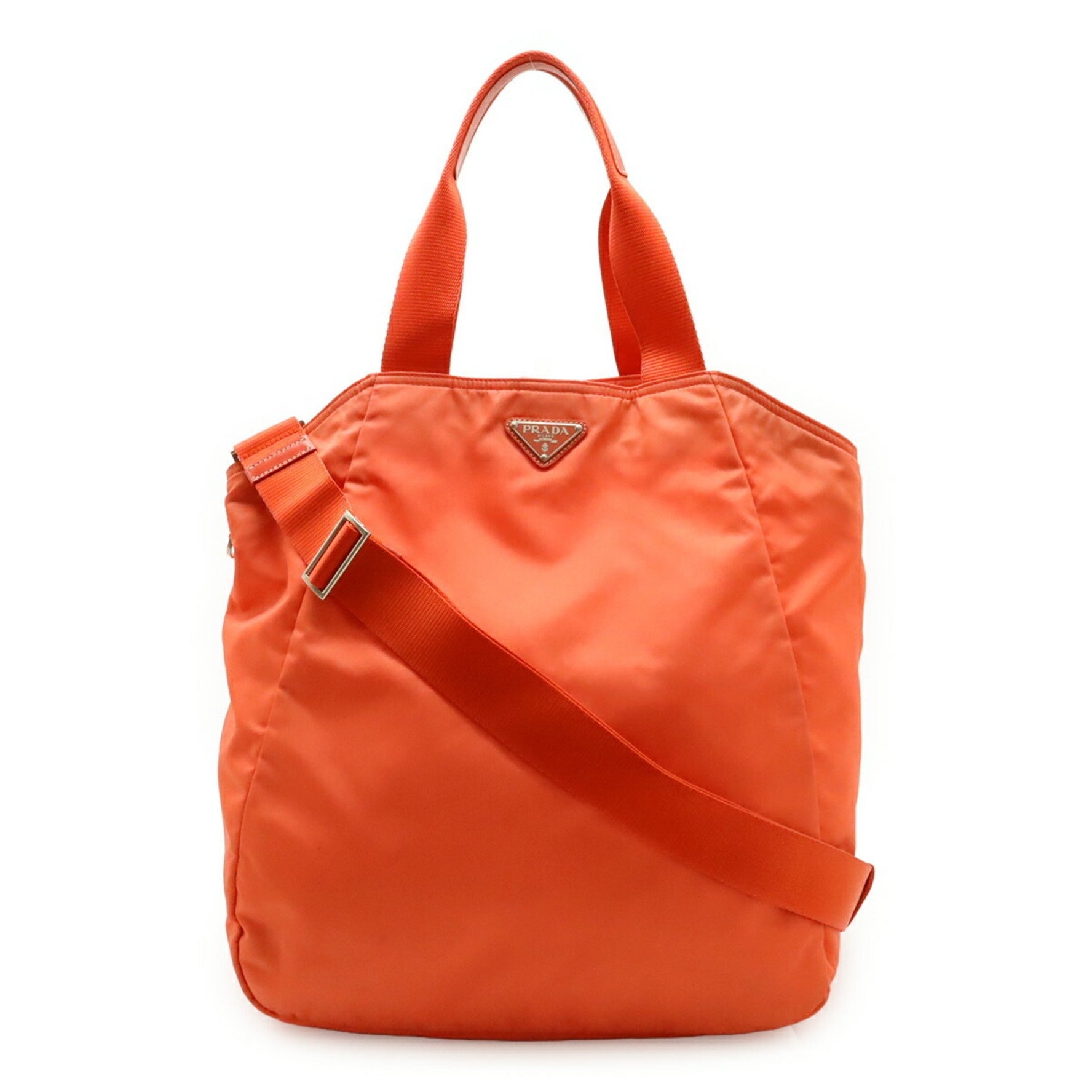 PRADA Triangle Tote Bag Shoulder Nylon Leather Corallo Orange