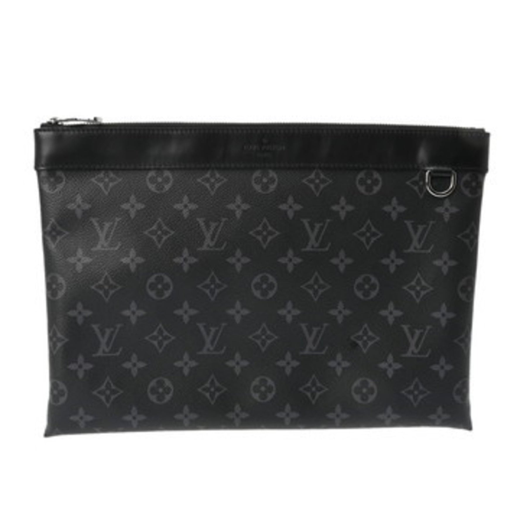 LOUIS VUITTON Monogram Eclipse Discovery Pochette, Black/Gray, Canvas Clutch Bag