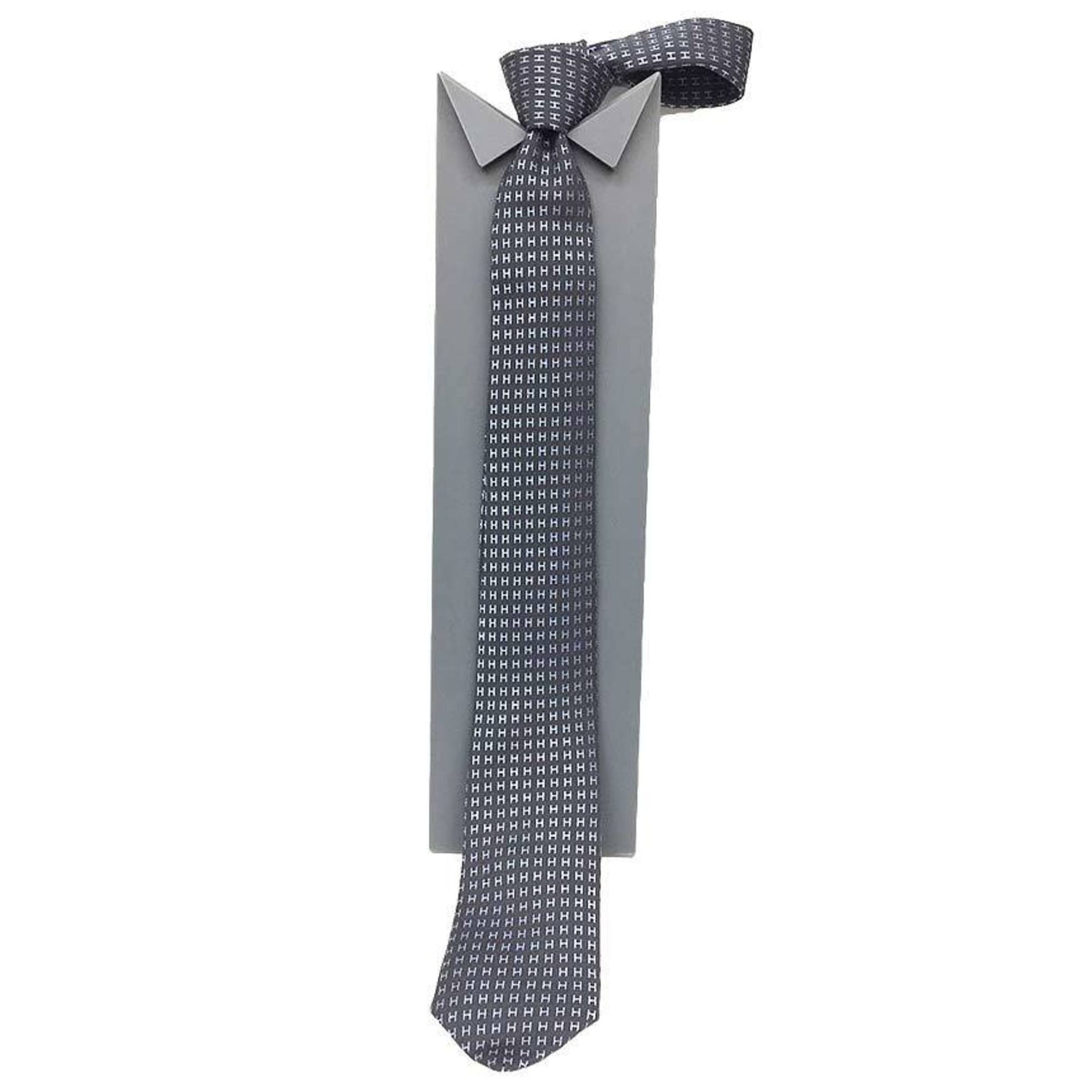Hermes tie H pattern FACONNEE BICOLORE gray x light blue silk