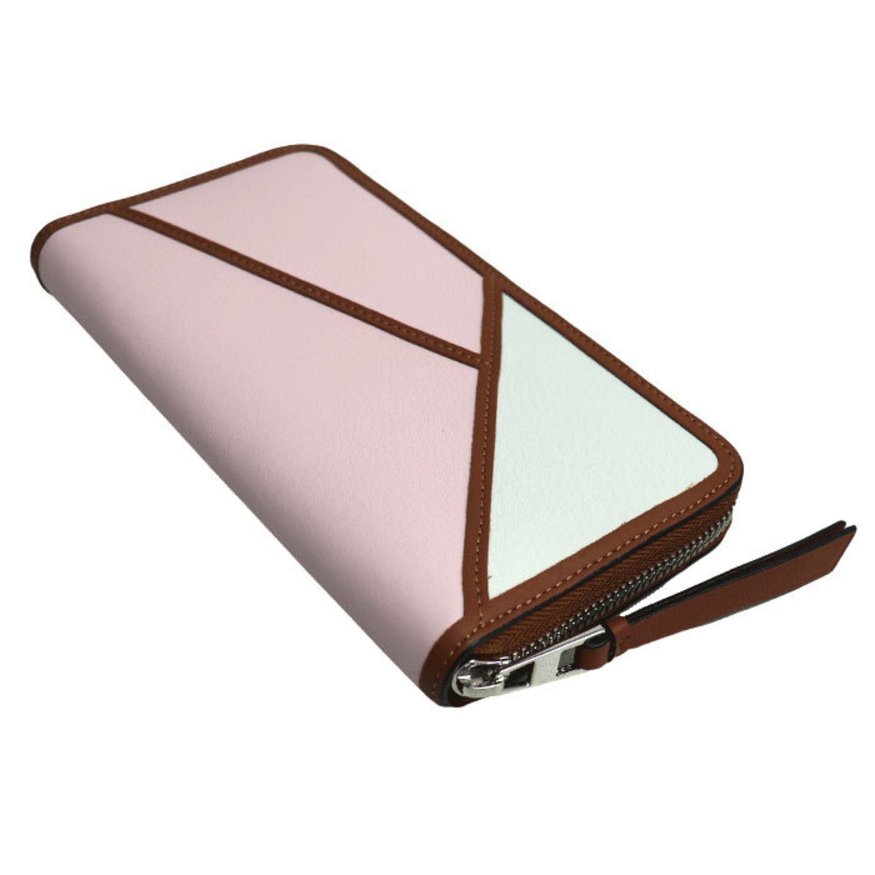 LOEWE Puzzle Zip Around Long Wallet Round Pink White Brown
