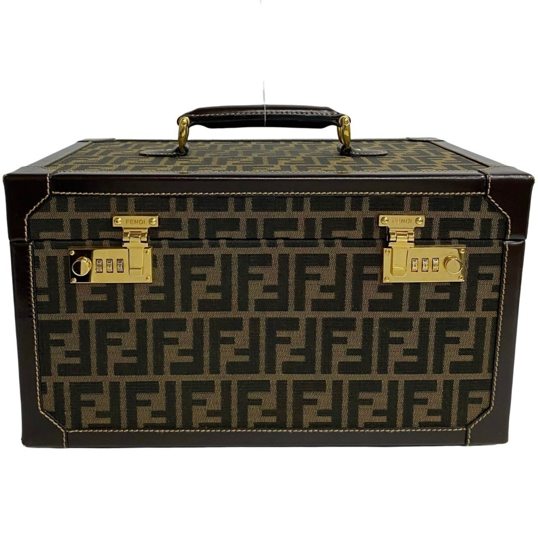 FENDI Zucca FF pattern canvas and leather handbag, vanity bag, makeup box in brown