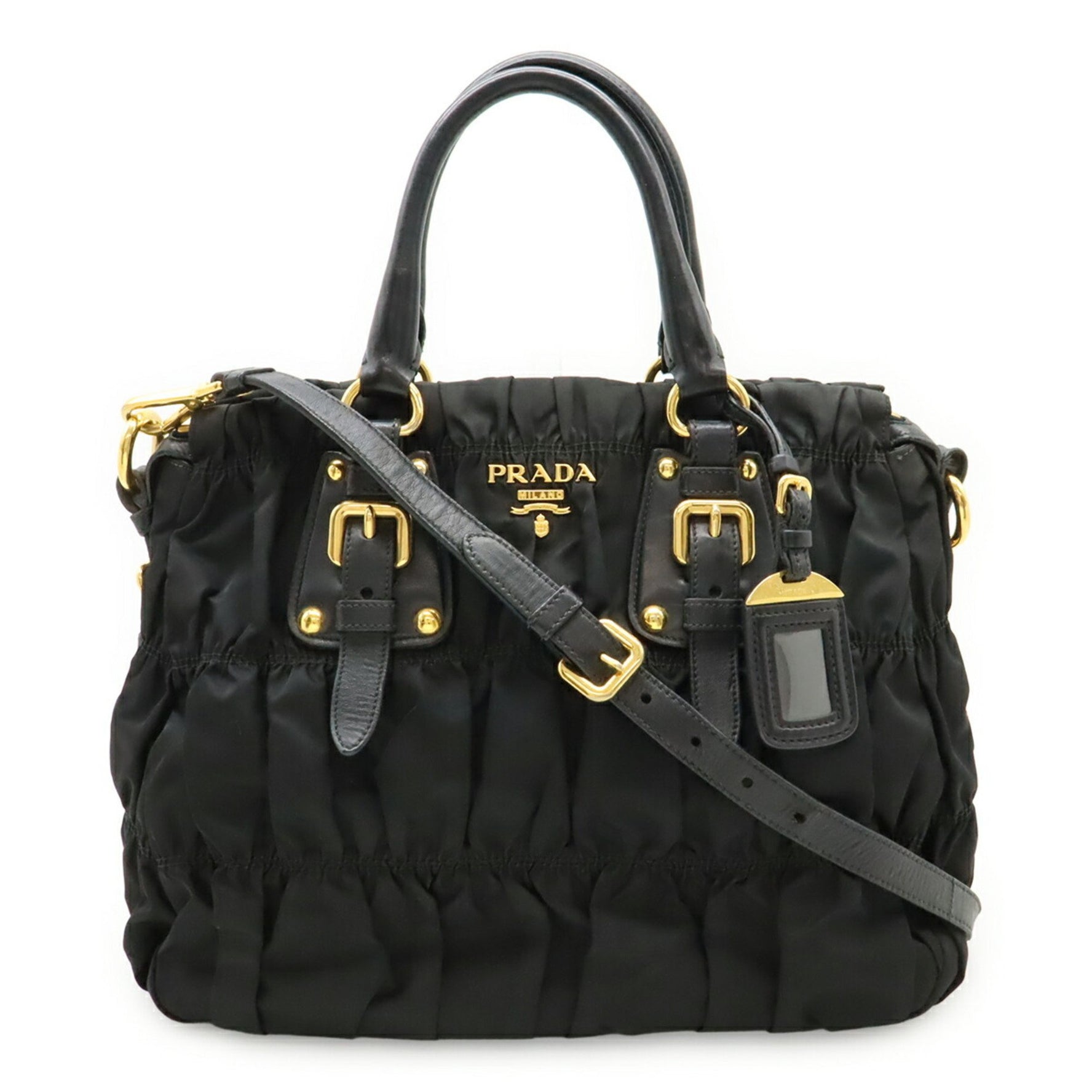 PRADA TESSUTO Gathered Tote Bag, Handbag, Shoulder Nylon, Black