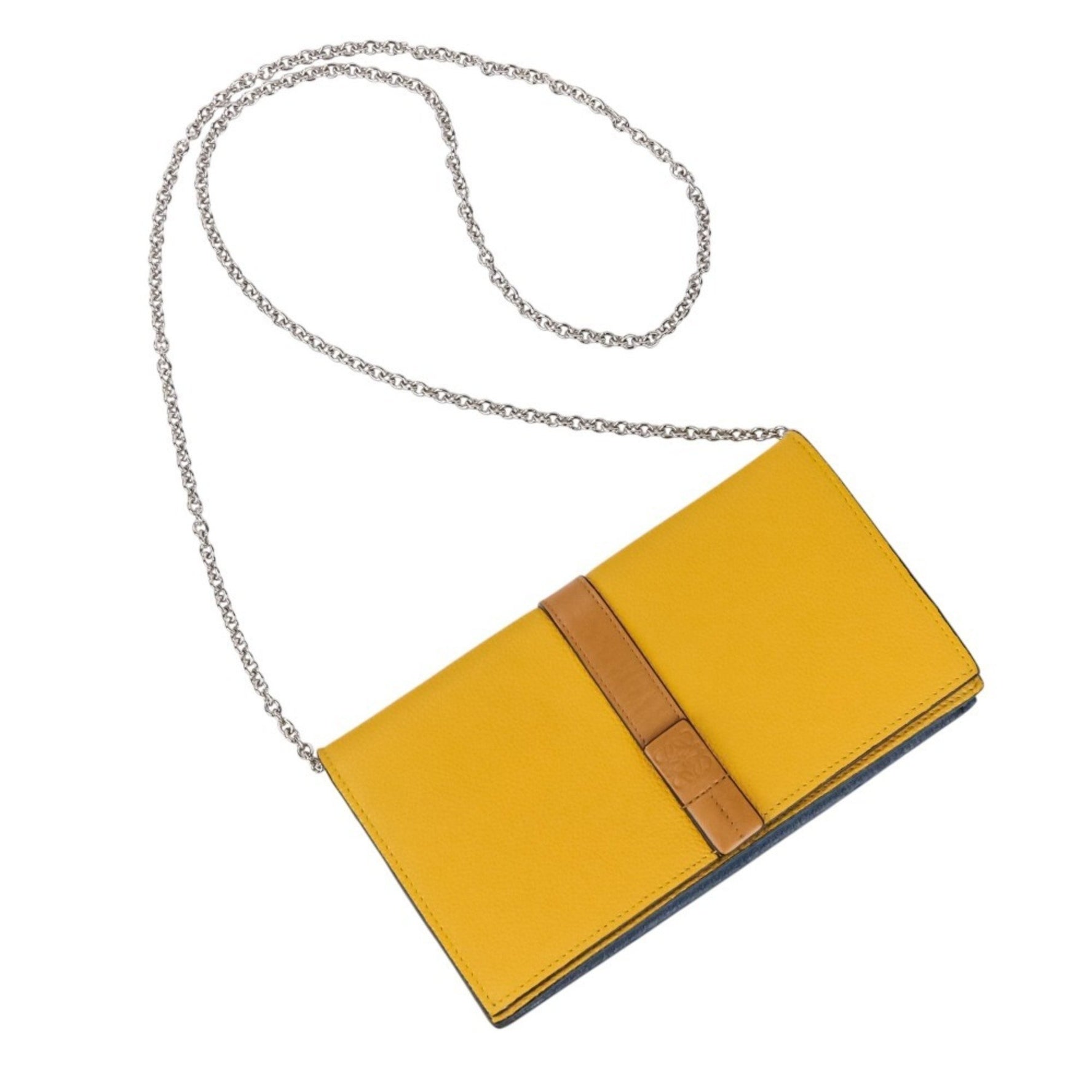 LOEWE Anagram Leather Chain Wallet Shoulder Bag Pochette Yellow