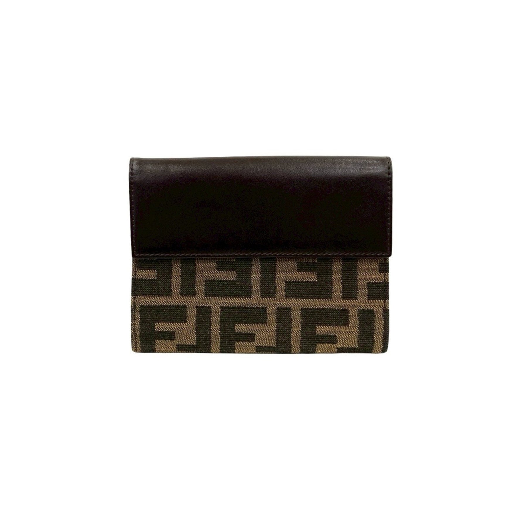 FENDI Zucca pattern FF logo hardware leather genuine canvas bifold mini wallet brown black