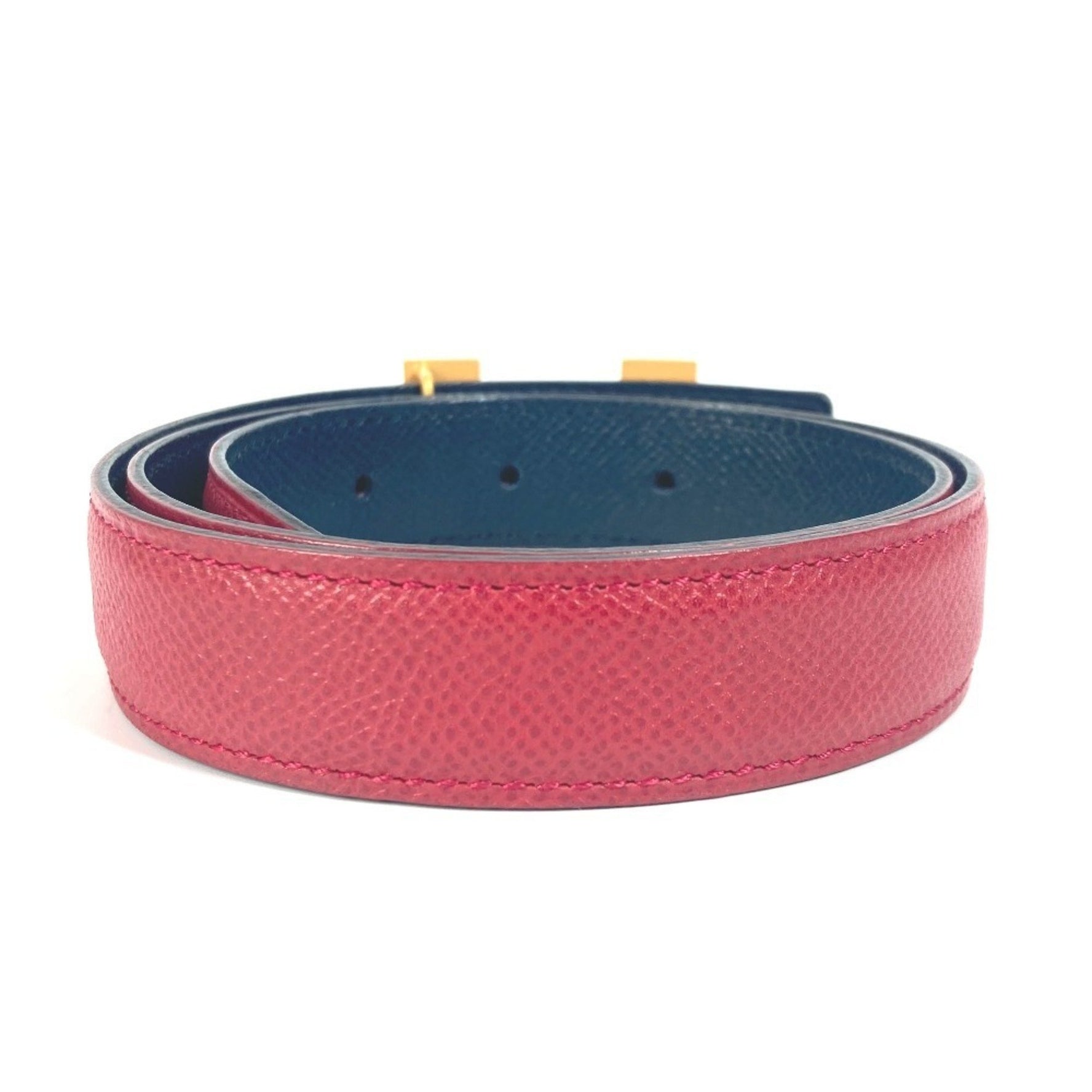 HERMES Constance Mini H Belt, Thin Leather Buckle Red and Navy