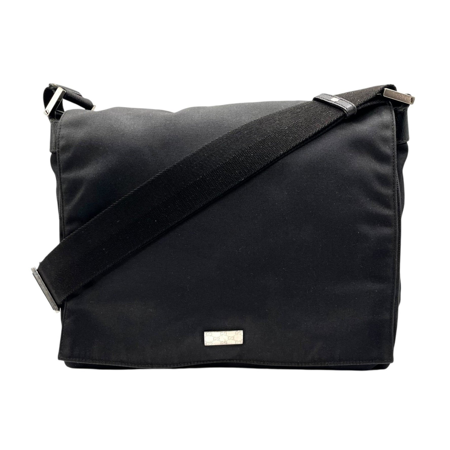 GUCCI Nylon Messenger Bag, Shoulder Bag Silver Plated Logo, Crossbody