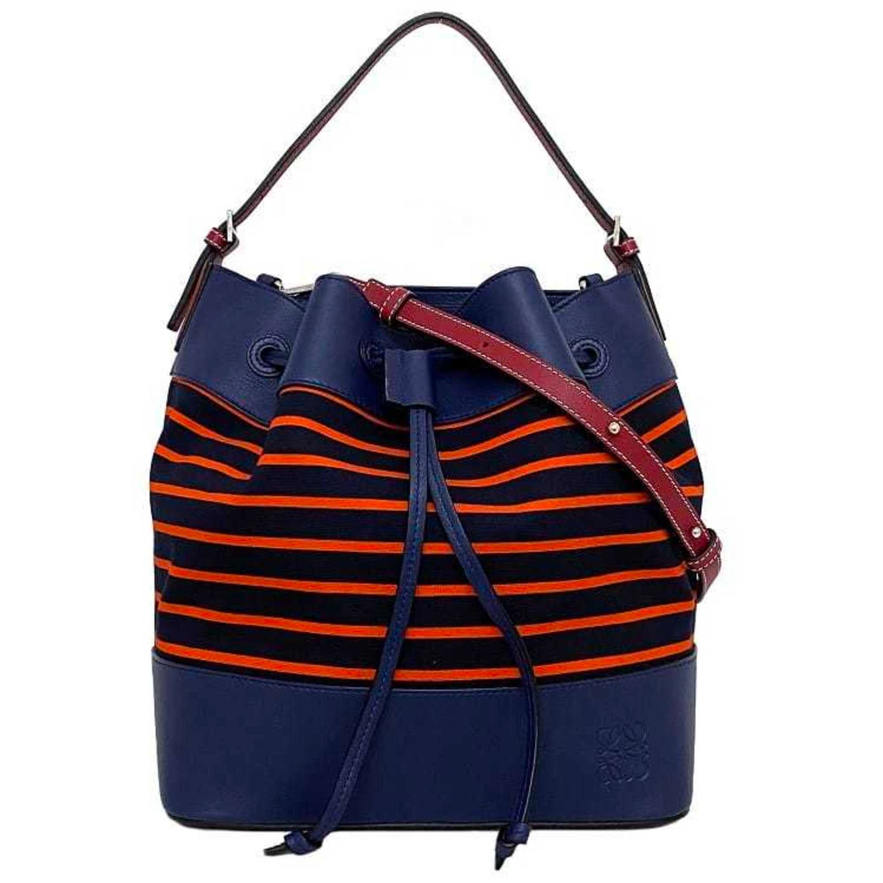 Loewe Midnight Shoulder Bag Navy Black Orange Bordeaux Canvas Calf Leather Ladies