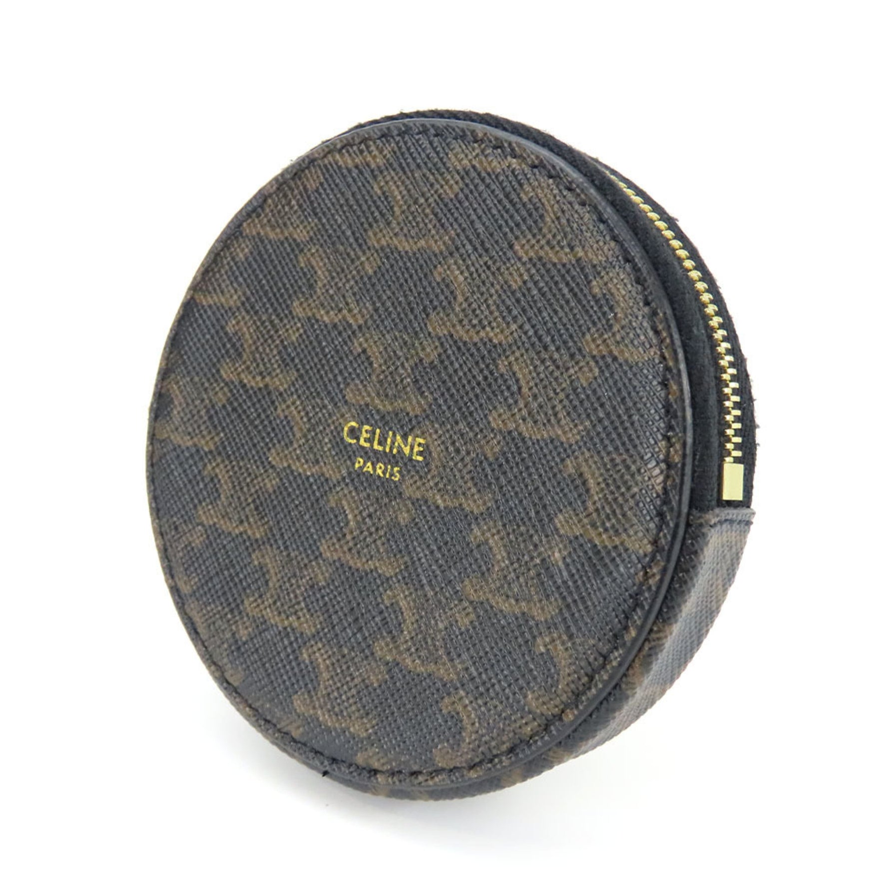 CELINE Wallet/Coin Case Triomphe Leather Black Brown Round