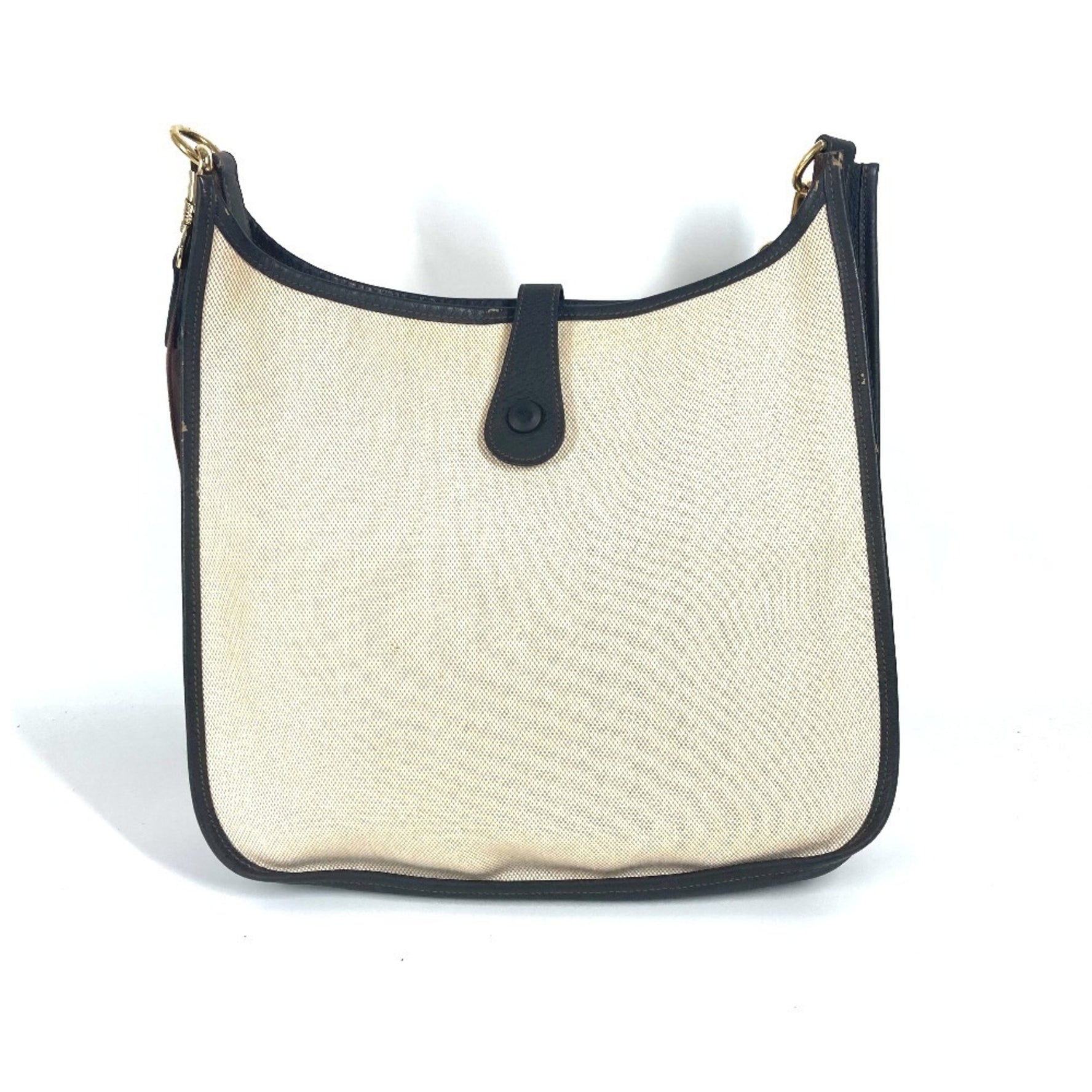 HERMES Evelyn 1 GM Crossbody Shoulder Bag in Leather and Canvas, Brown, Women