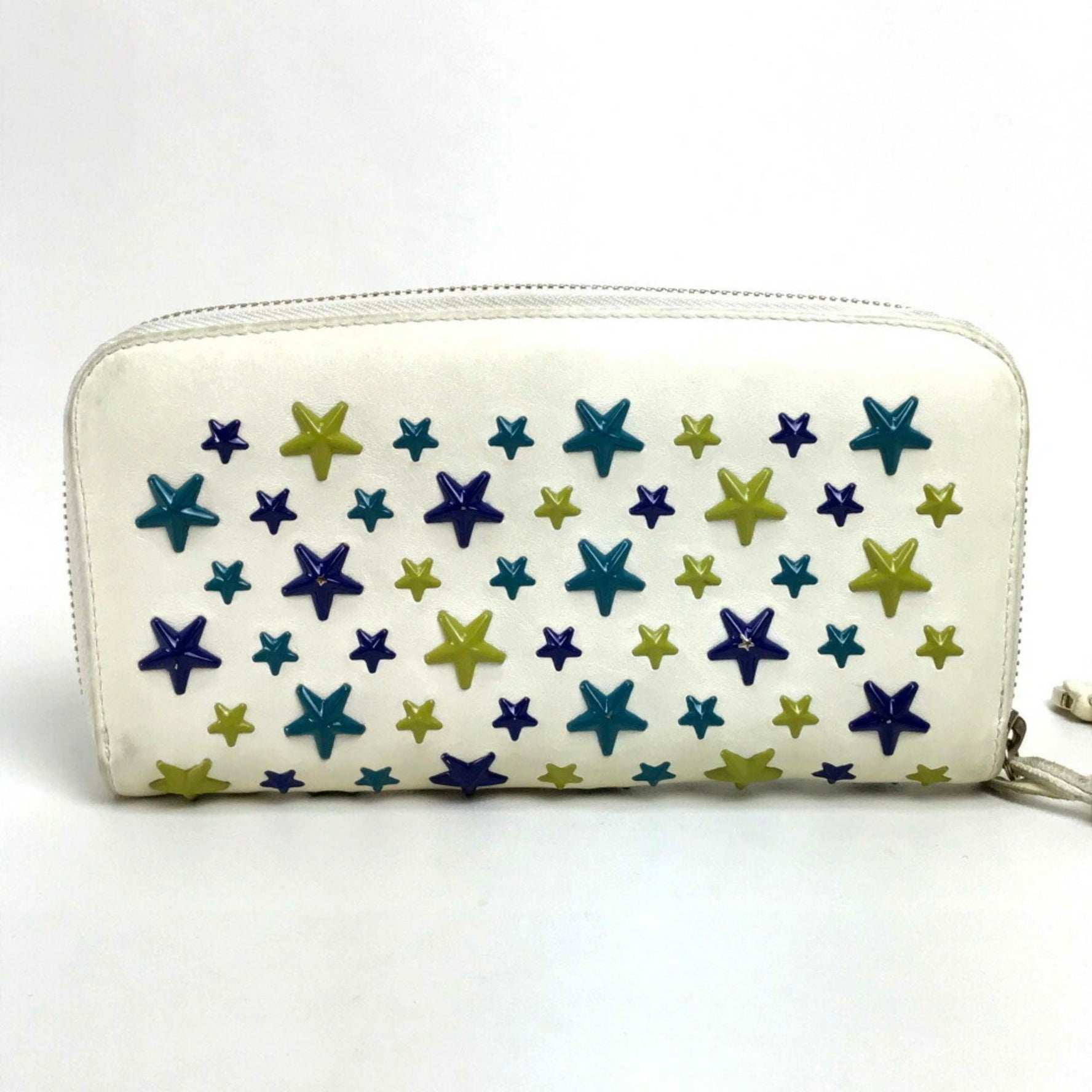 Jimmy Choo Round Long Wallet Star Studs Accessories Small Items Leather Off-White