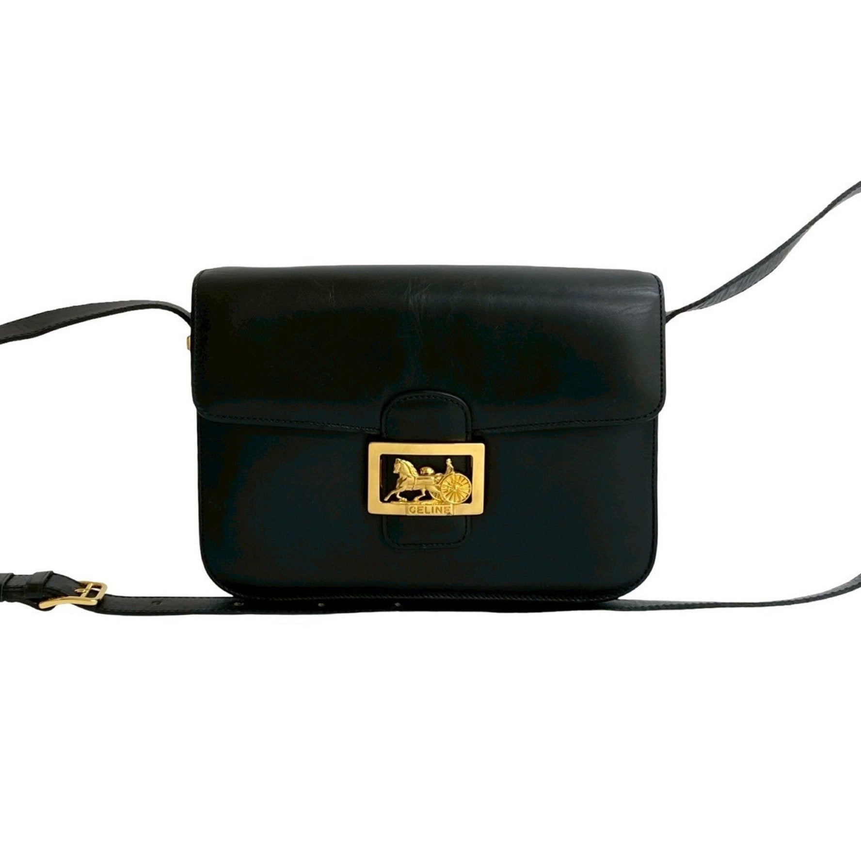 CELINE 947-1: Horse-Drawn Carriage Design, Calfskin Leather, Genuine Leather Shoulder Bag, Pochette, Sacoche