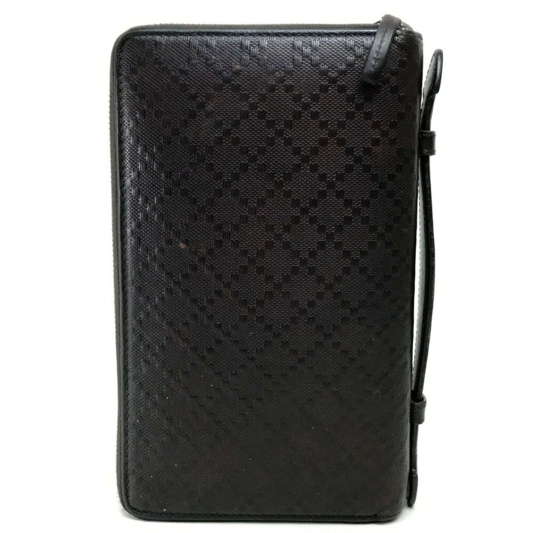 GUCCI Diamante Travel Case Round Long Wallet Leather Men's Dark Brown