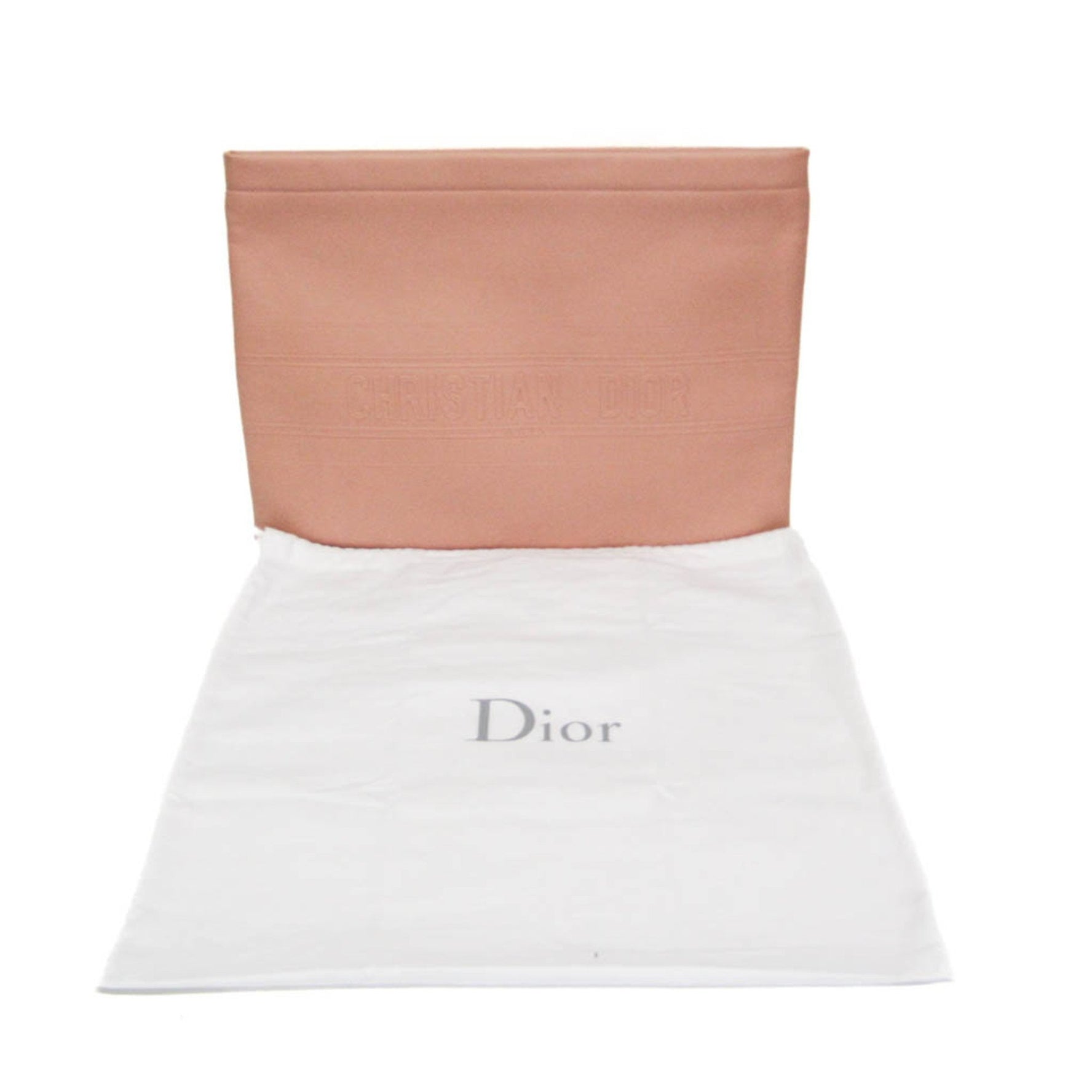 Christian Dior Striped Logo Pouch Women,Men Leather Clutch Bag Pink Beige