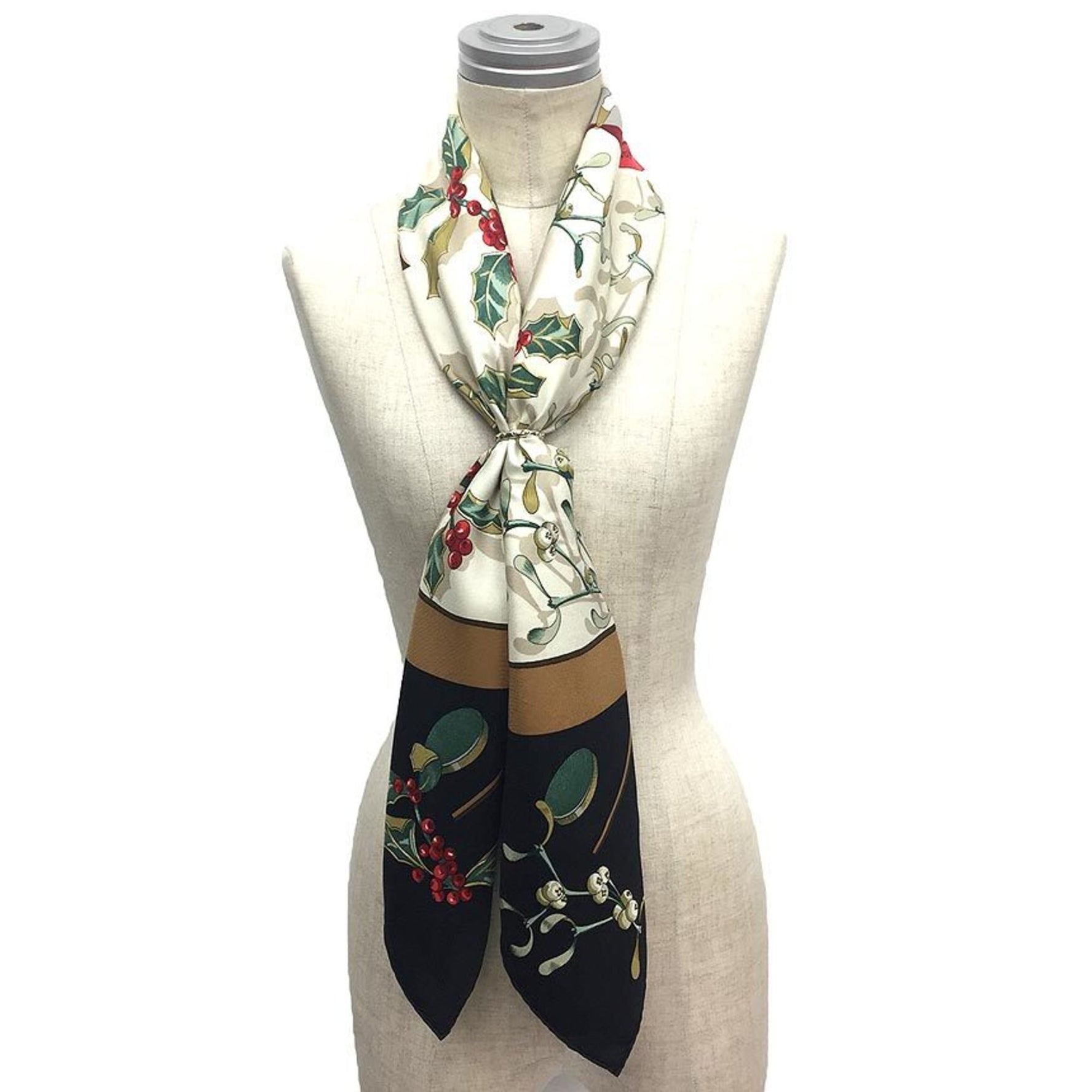 HERMES Cashmere Silk Scarf Muffler Carre 90 Neige d'Antan Last Year's Snow Black x Ivory