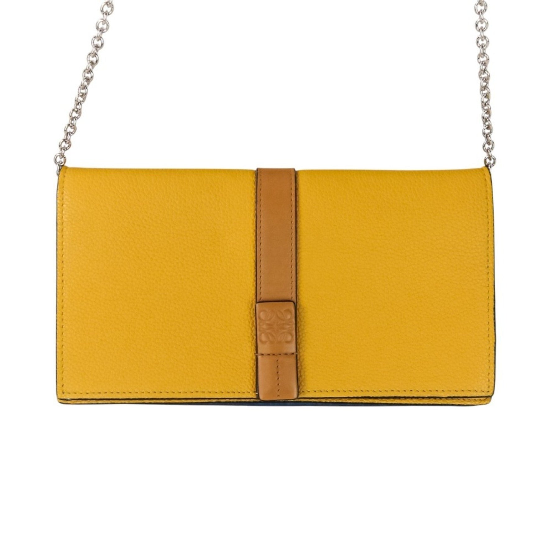 LOEWE Anagram Leather Chain Wallet Shoulder Bag Pochette Yellow