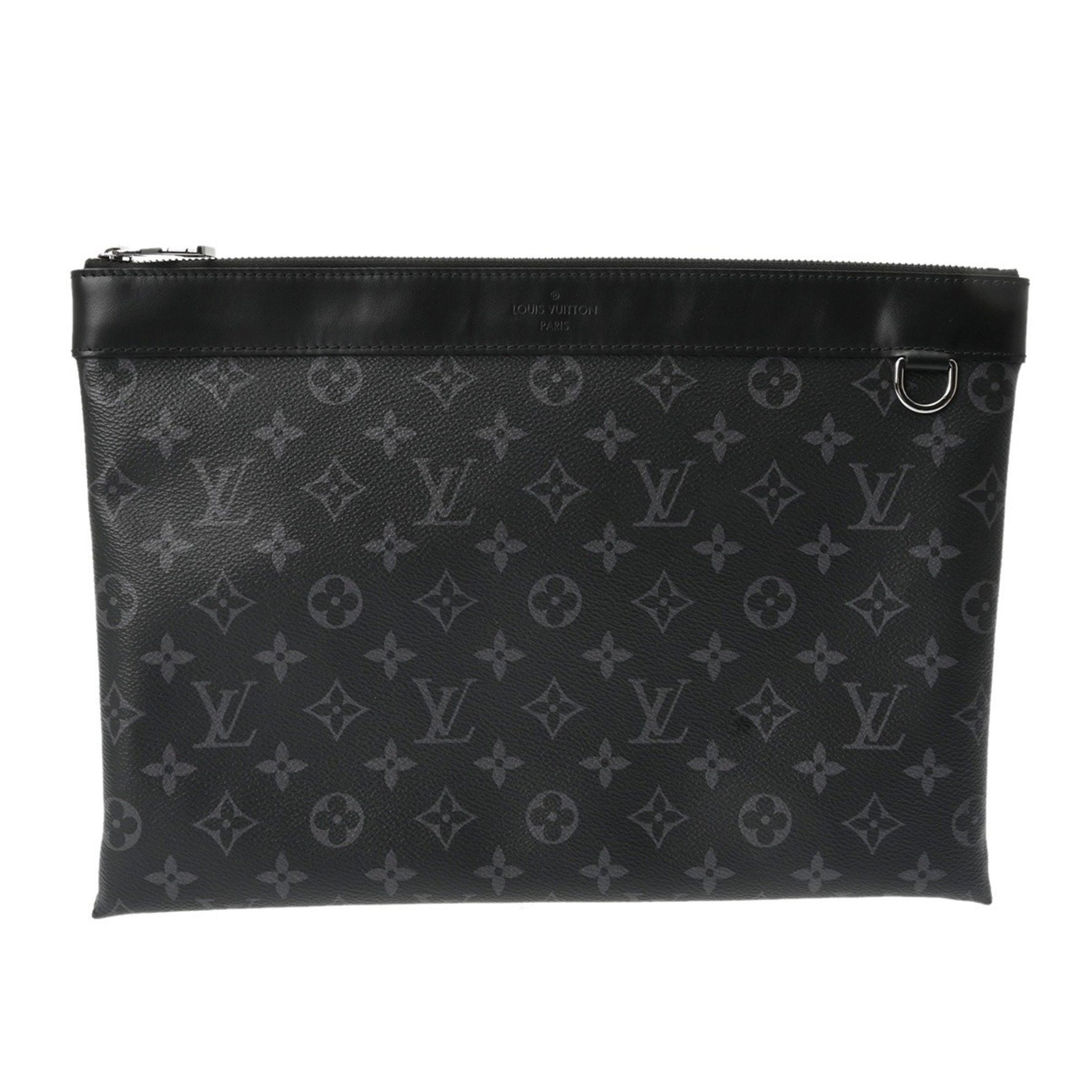 LOUIS VUITTON Monogram Eclipse Discovery Pochette, Black/Gray, Canvas Clutch Bag