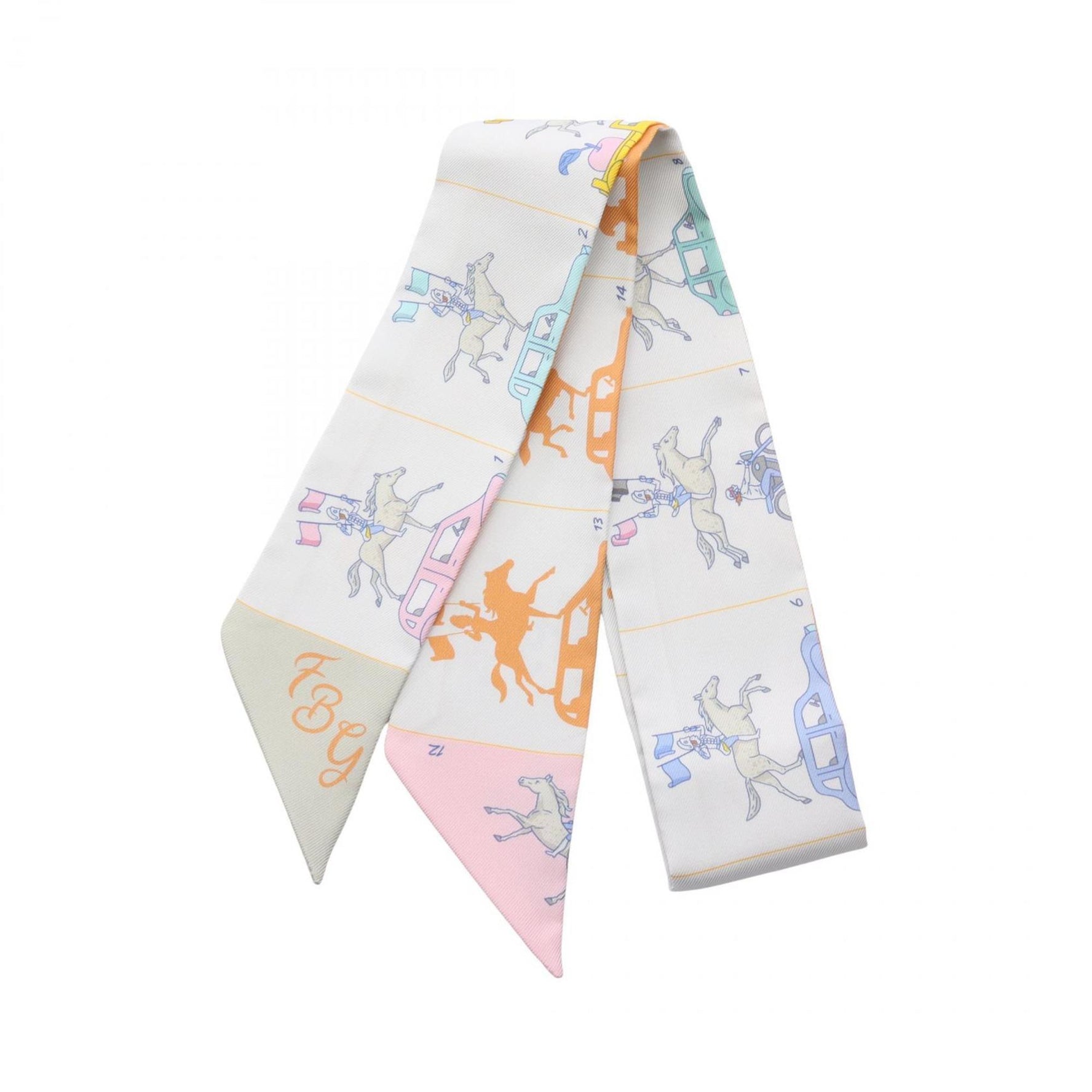 Hermes Hermès PARADE Twilly Silk Scarf in White and Multicolor