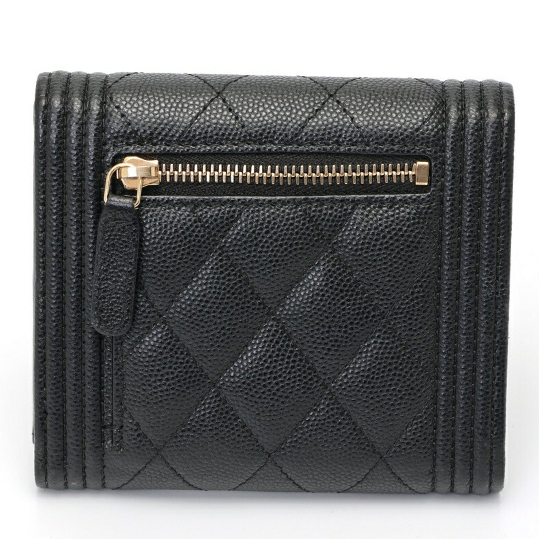 CHANEL Boy Tri-fold Wallet Compact Caviar Skin