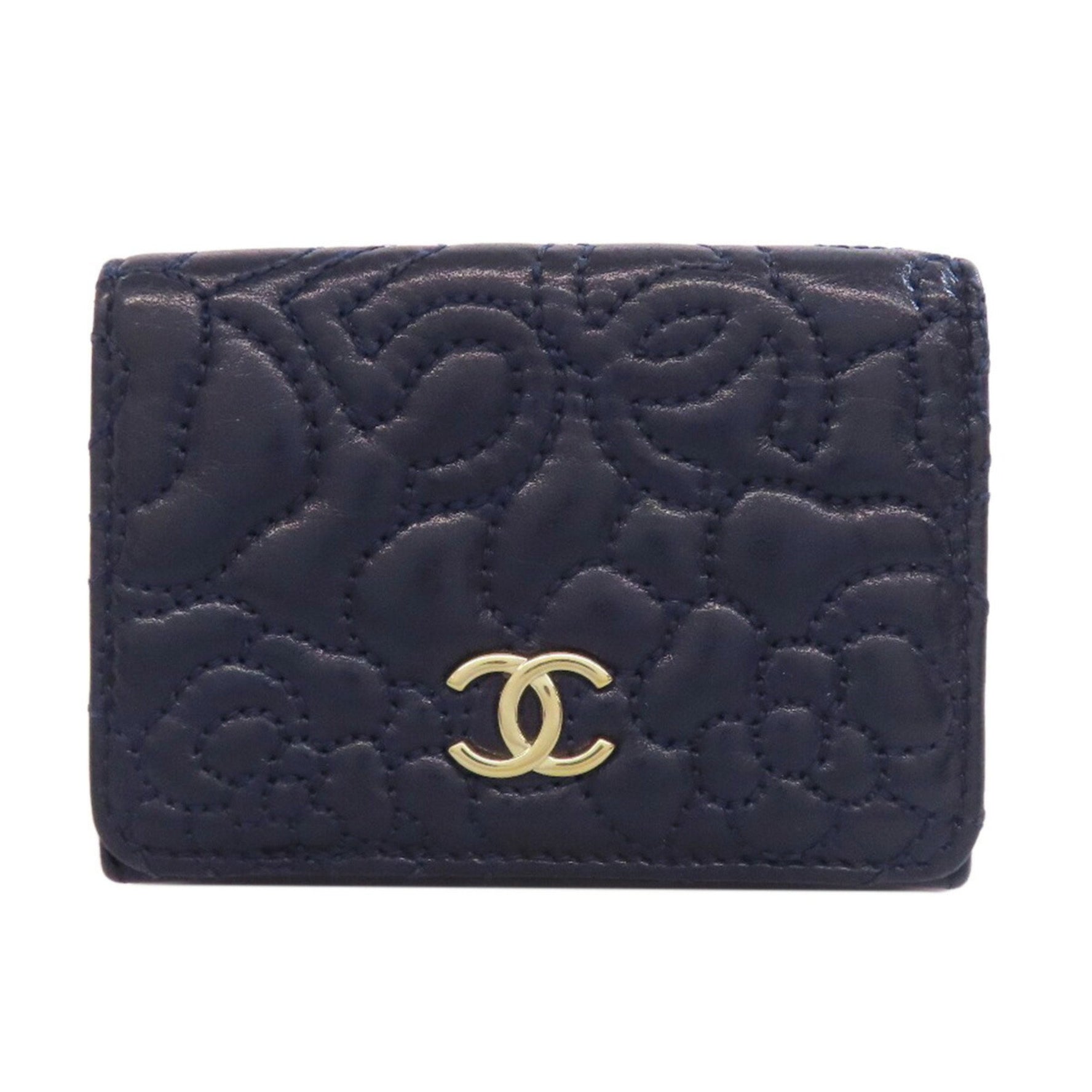 CHANEL Tri-fold Wallet, Compact Coco Mark Bi-fold Lambskin
