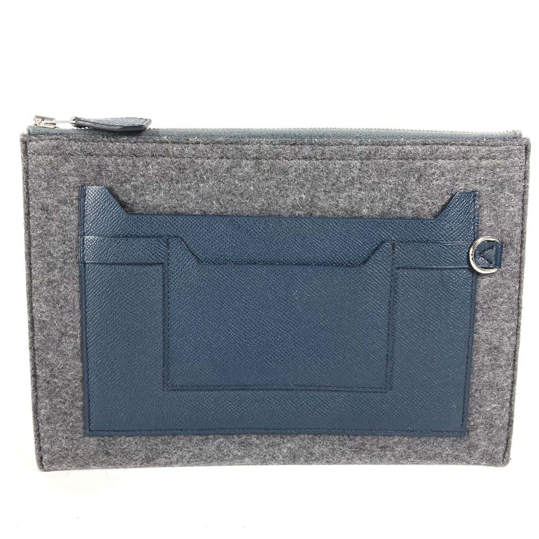 HERMES Toudou 29 Two-Tone Clutch Bag in Felt and Leather, Gray, Men's