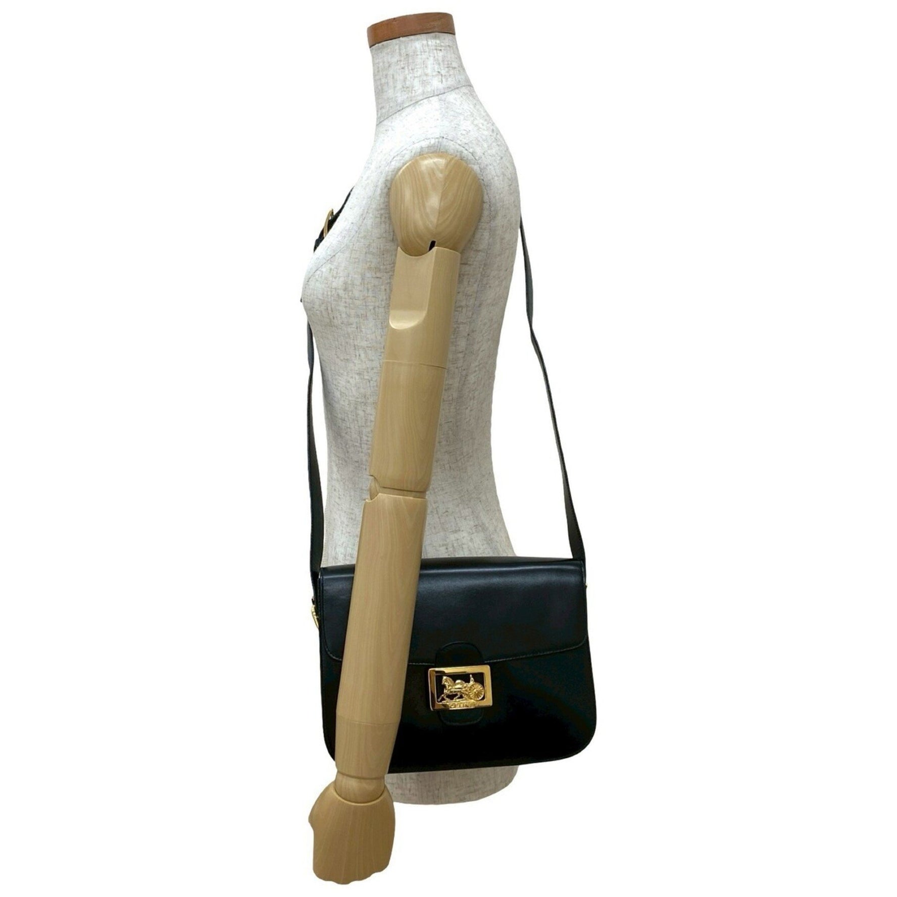 CELINE Horse-Drawn Carriage Hardware Calfskin Leather Shoulder Bag/Pochette/Sacoche 481-3