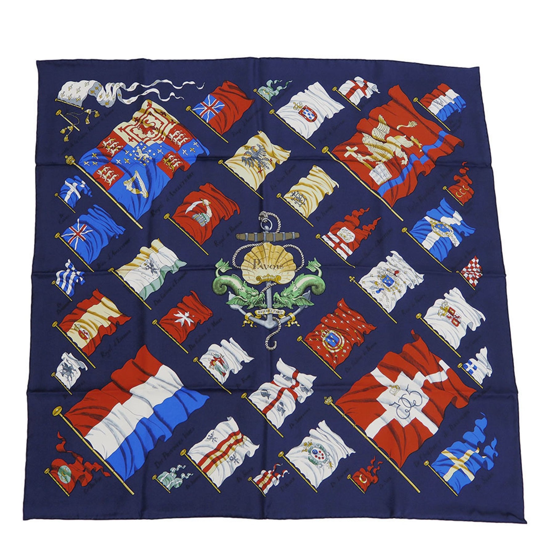 HERMES Carre 90 PAVOIS flag scarf muffler