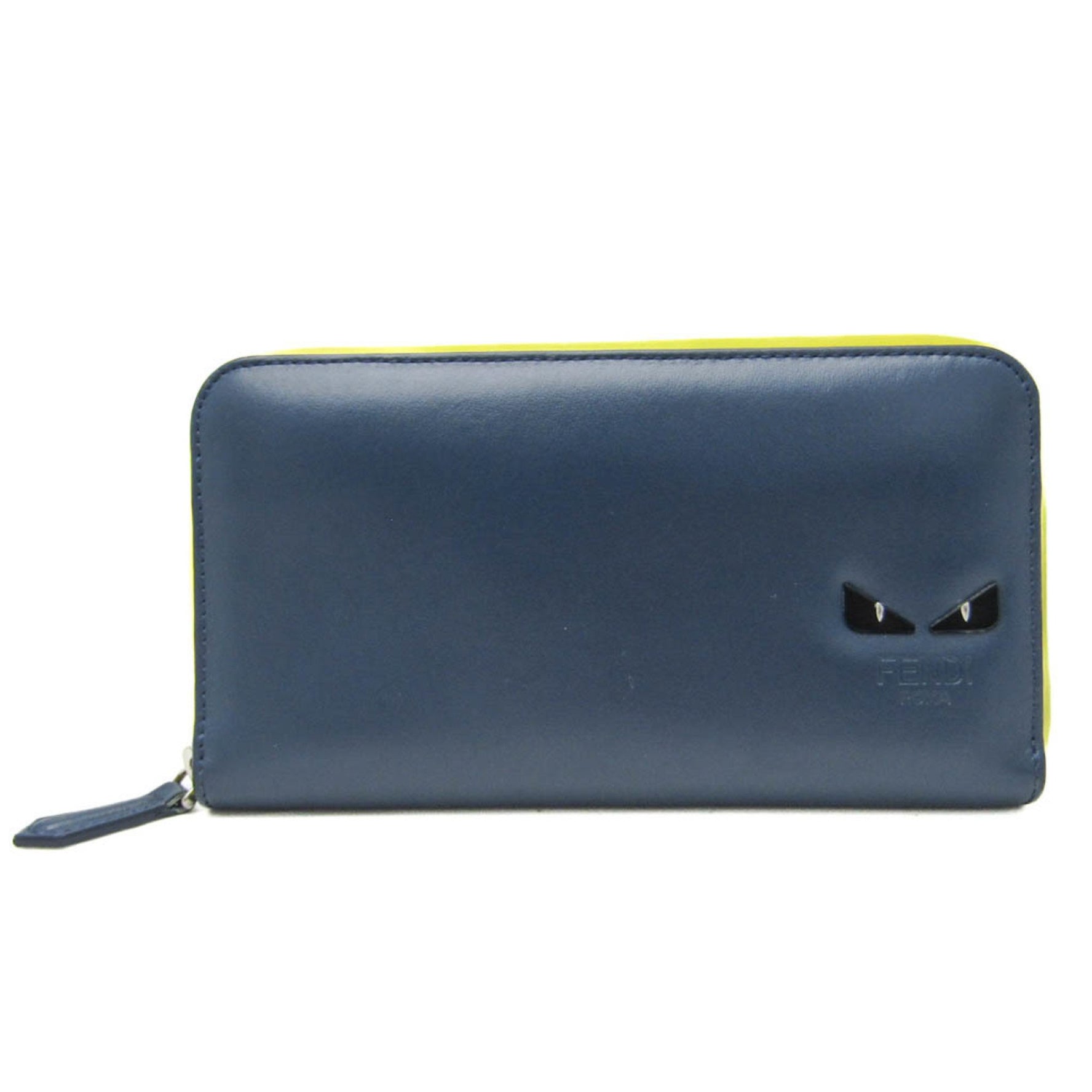 Fendi Bugs Eye Women,Men Leather Long Wallet (bi-fold) Navy,Yellow
