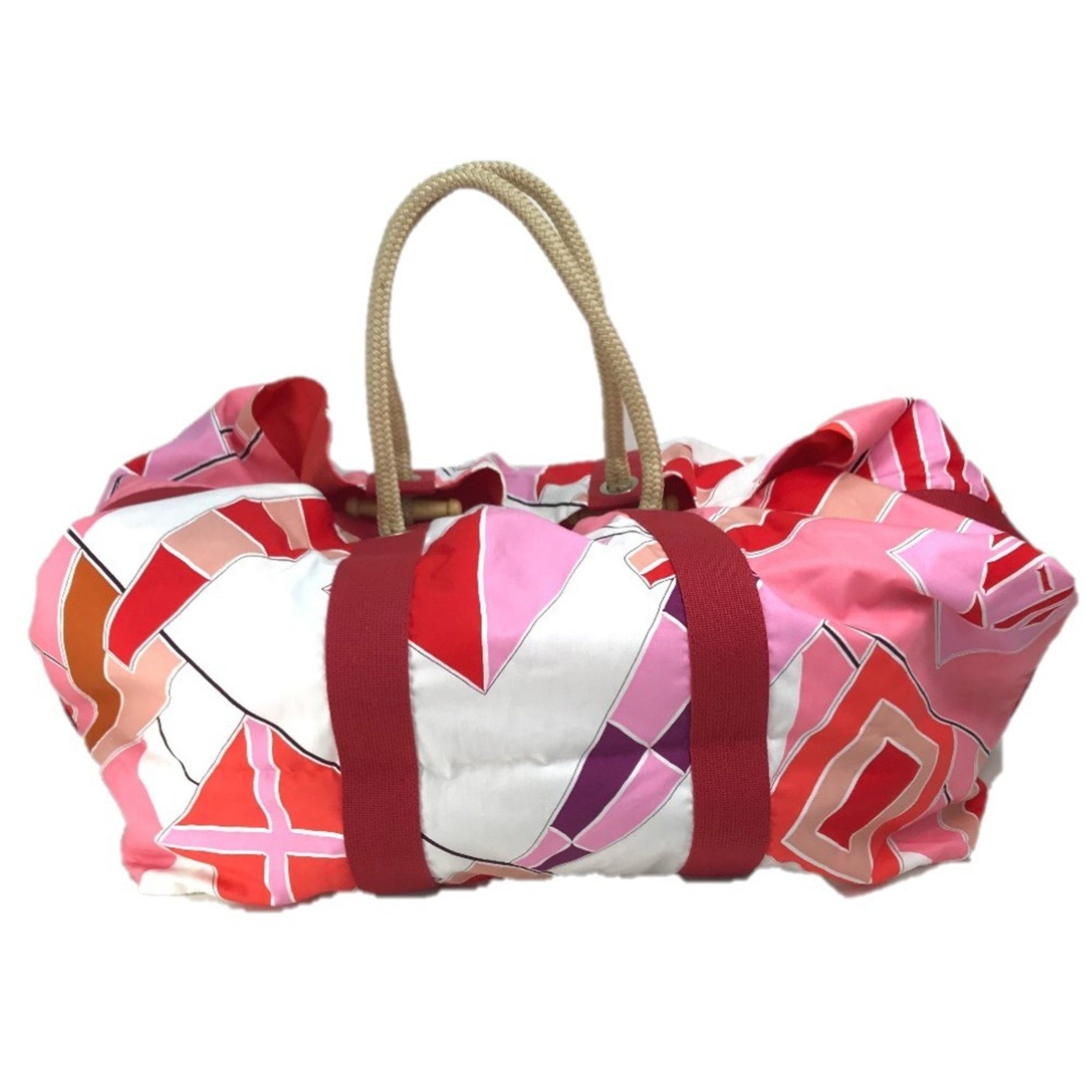 HERMES Cabas Drapeaux au Vent Beach Bag, Rope Handle Tote Cotton, Pink and Red