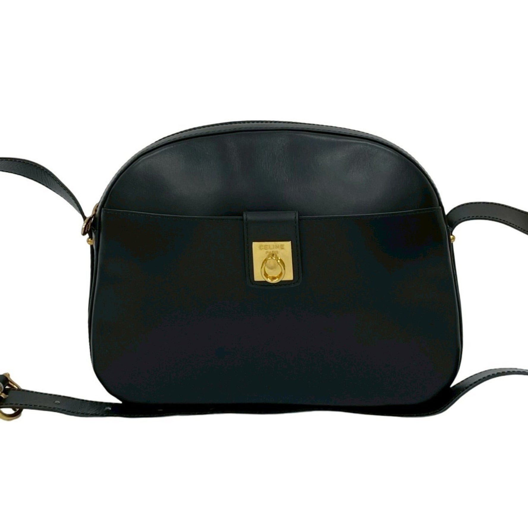 CELINE Logo Ring Hardware Leather Genuine Shoulder Bag Pochette Sacoche