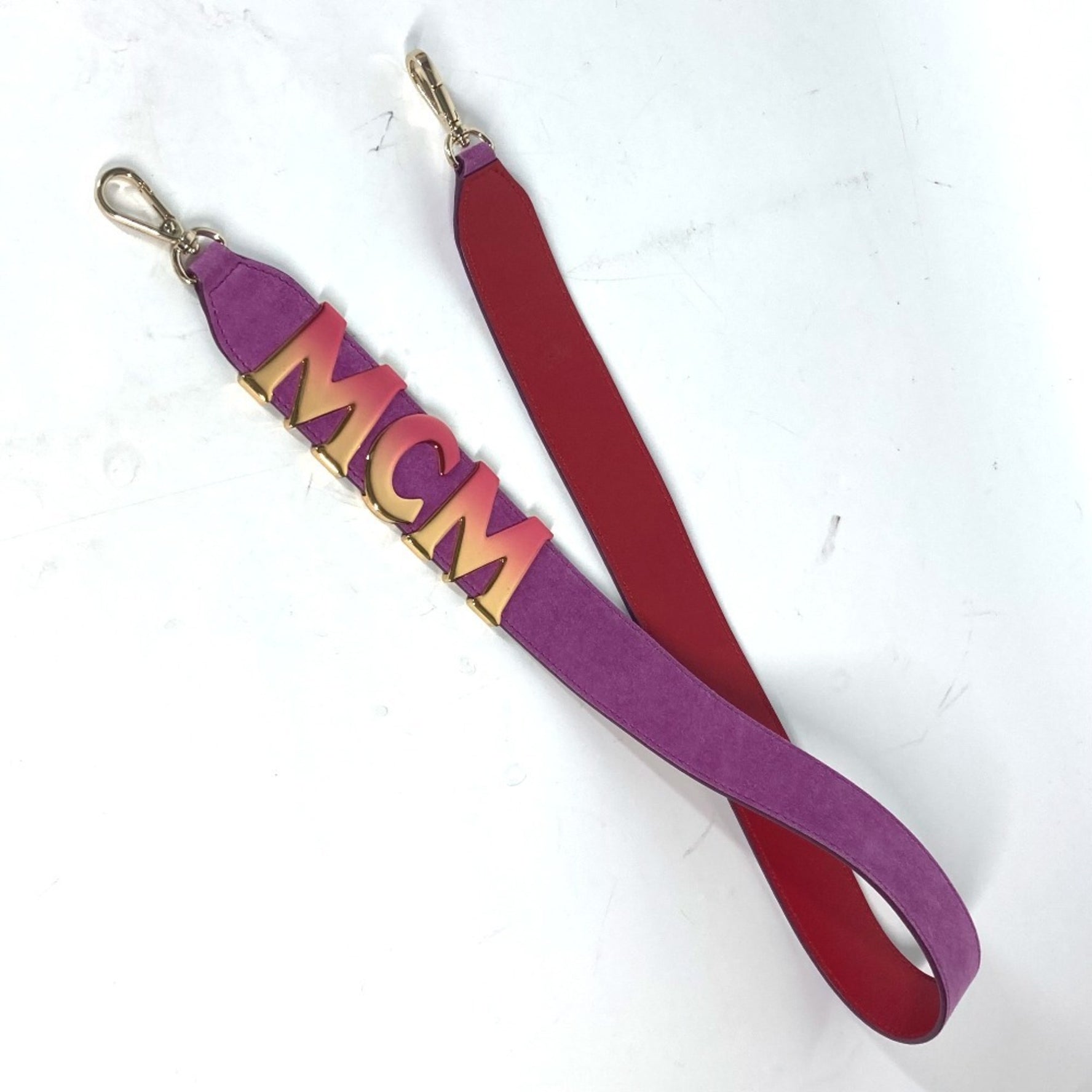 MCM Metal Plate Shoulder Strap Leather Suede Purple