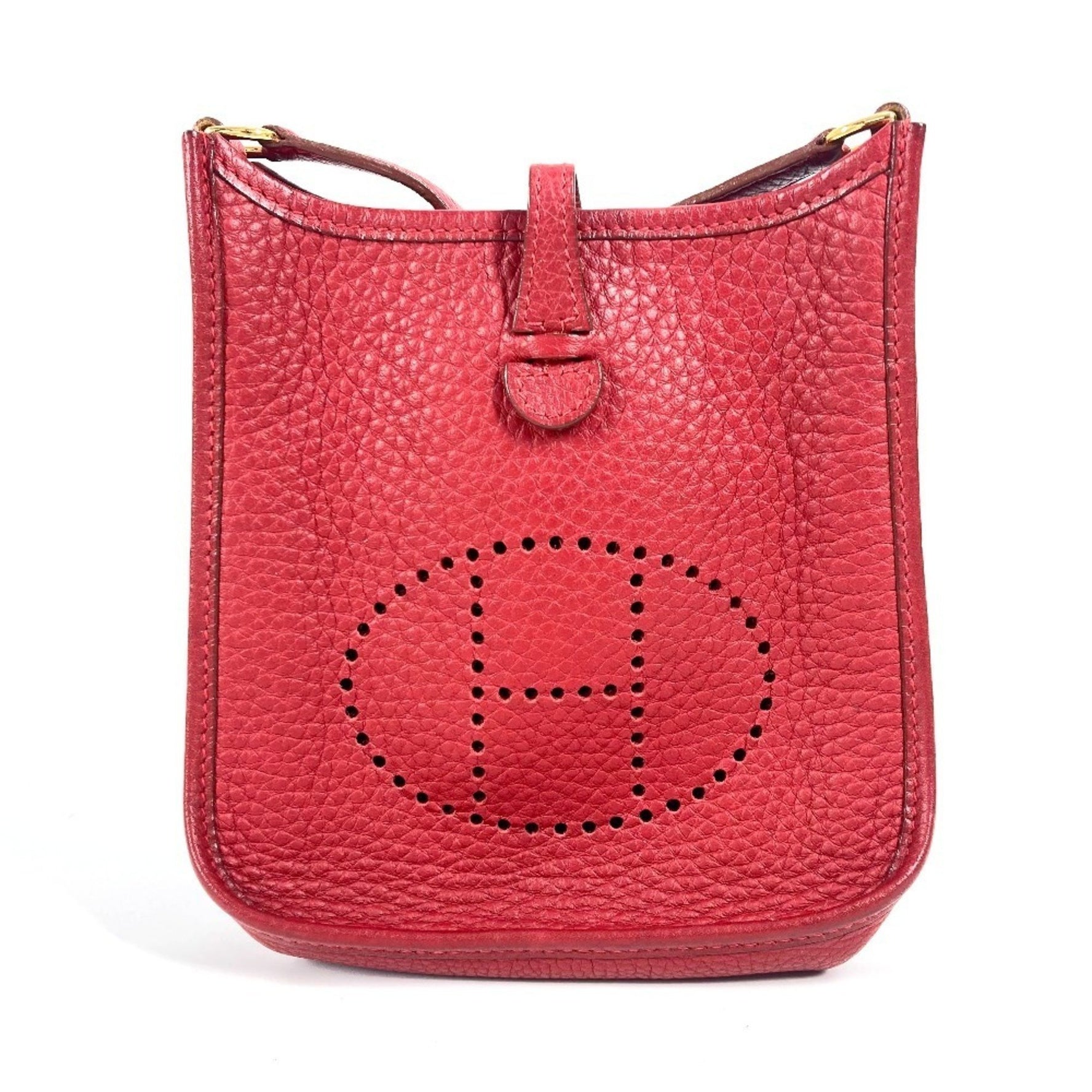 HERMES Evelyn TPM Crossbody Bag Pochette Shoulder Taurillon Clemence Rouge Ash Red