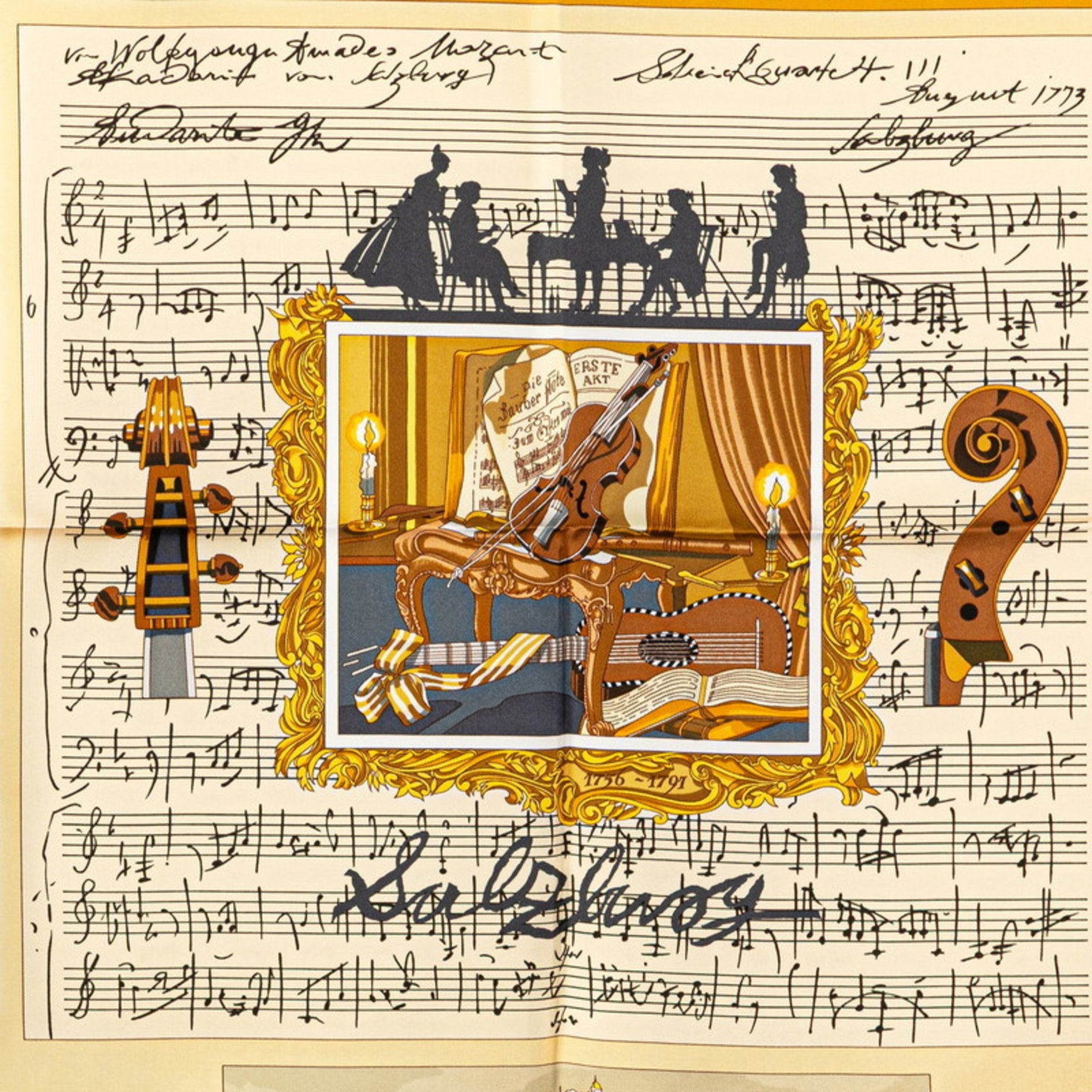 Hermès Carré 90 in Salzburg, Yellow Multicolor Silk Scarf, HERMES