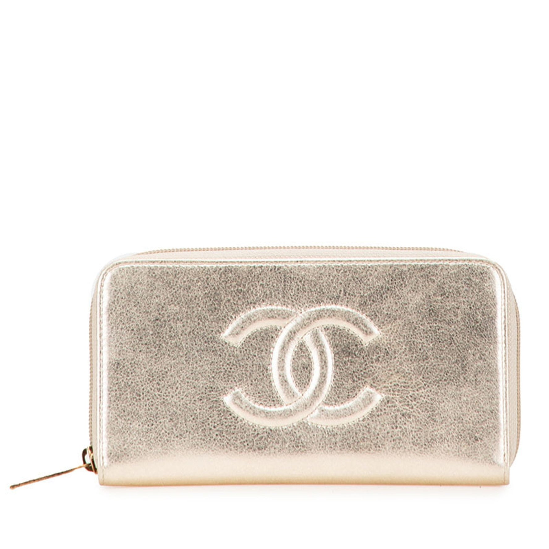 Chanel Coco Mark Round Zipper Long Wallet Leather