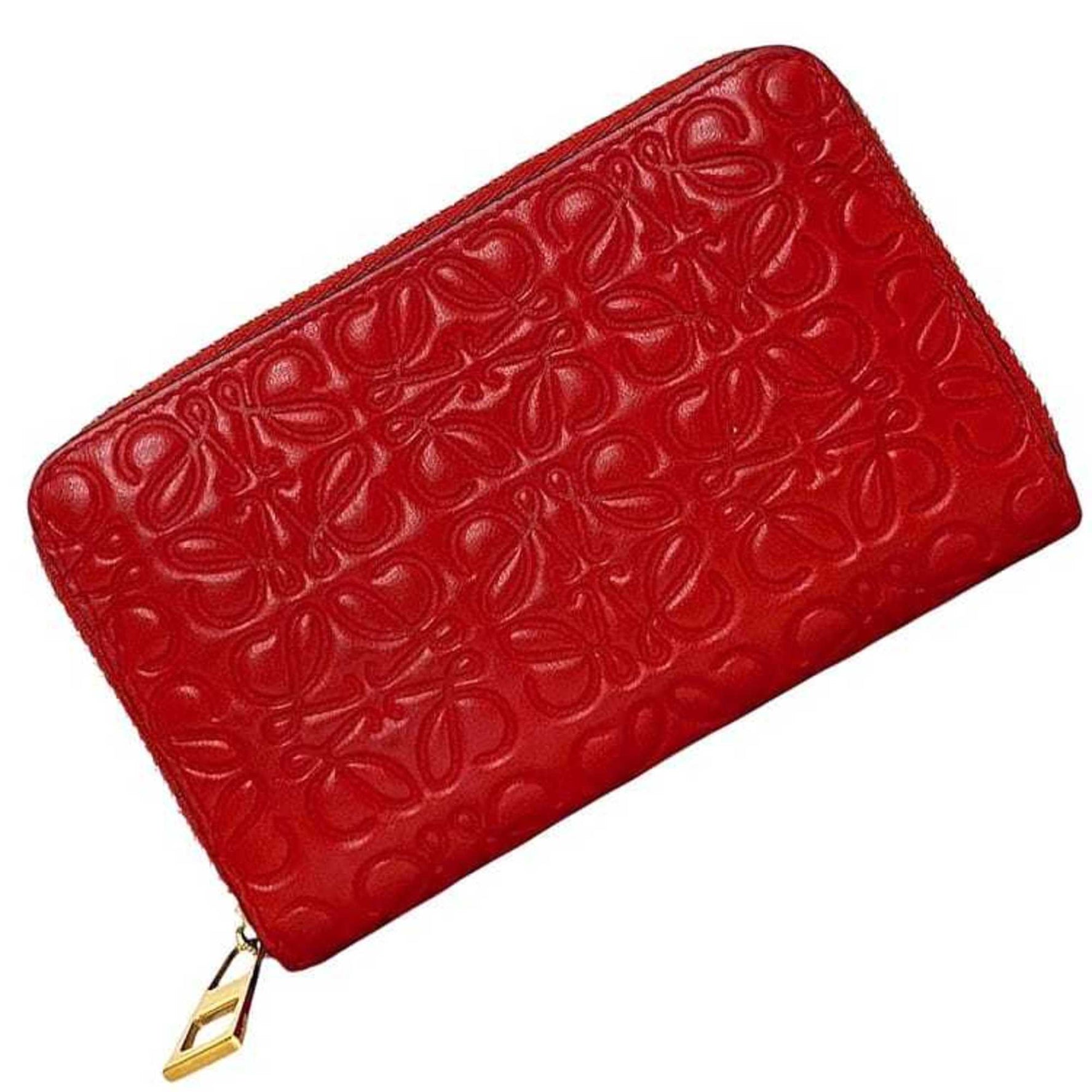 Loewe coin case in red with a repeat anagram pattern on leather (product number This compact zip-around wallet is perfect . Engraved.