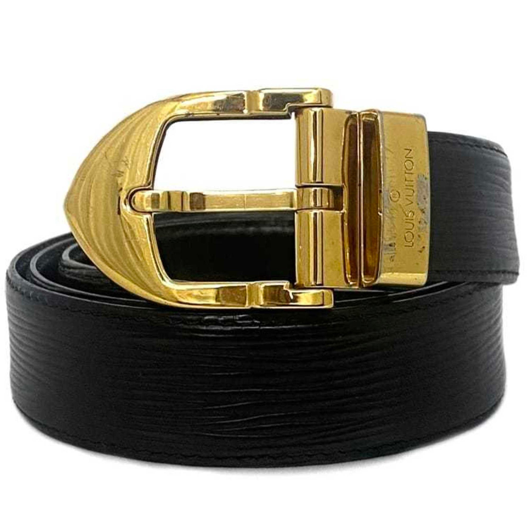 Louis Vuitton Belt Santur Classic Black Noir Epi Waist Leather Buckle Gold Men's