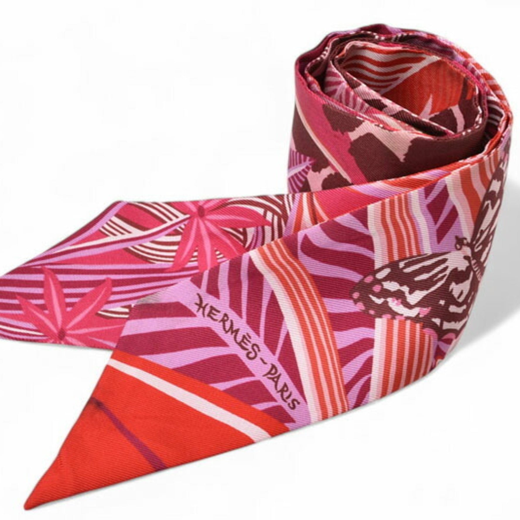 Hermes Twilly Scarf Muffler Silk Twill Jaguar Pink Multi Red