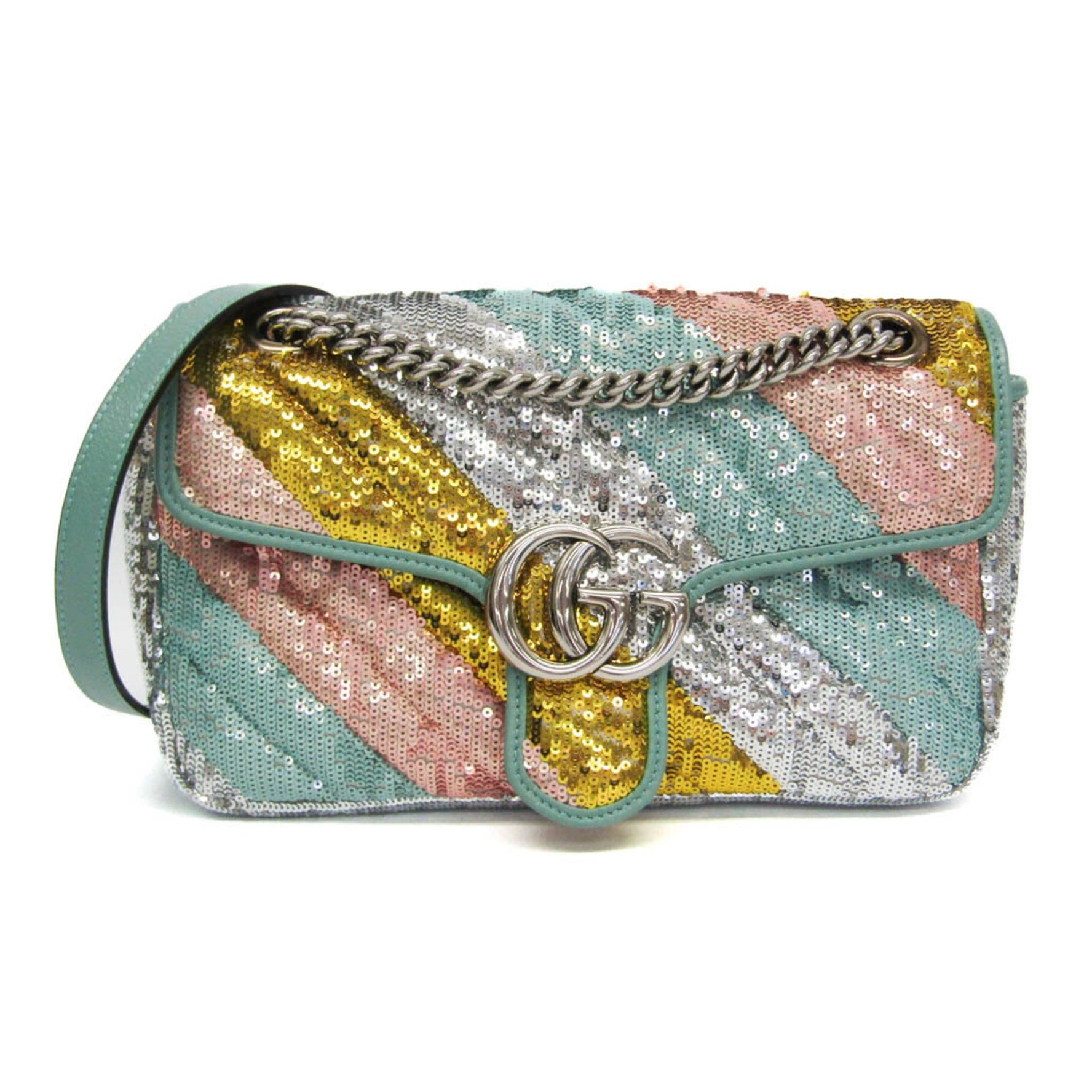 Gucci GG Marmont Leather,Spangles Shoulder Bag Gold,Silver,Pink Gold,Green