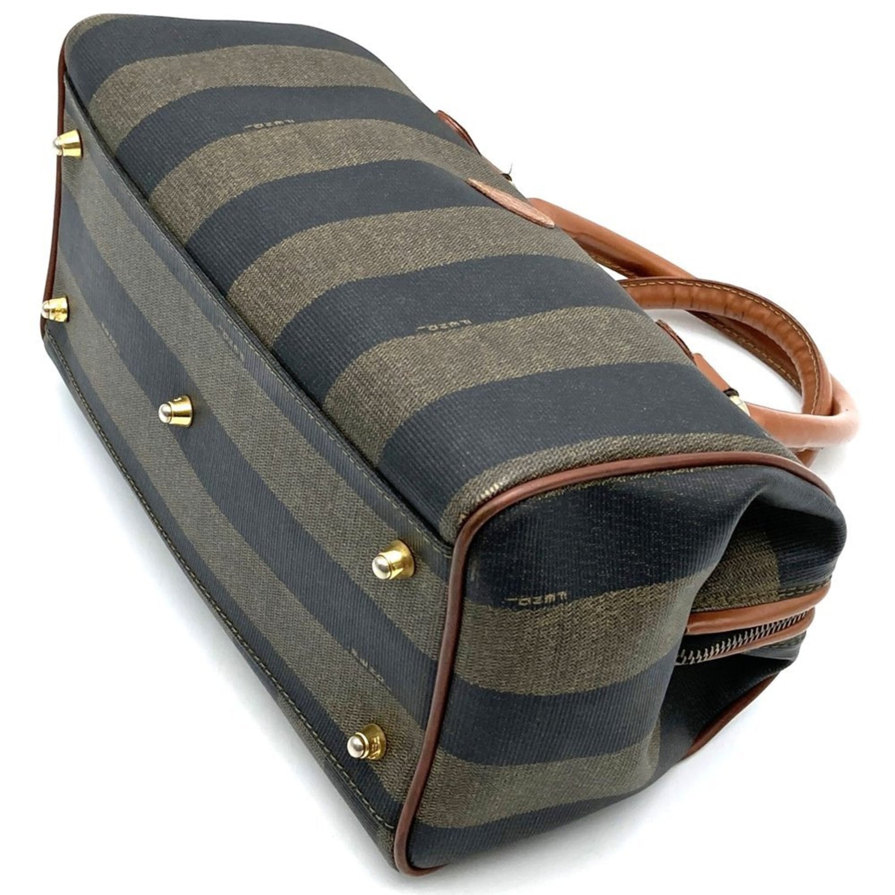 FENDI 119 Pecan Print Canvas Mini Boston Handbag