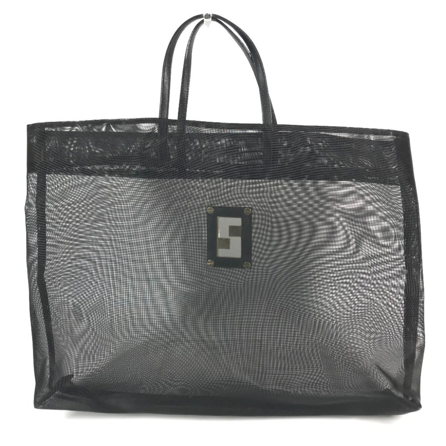 FENDI FF logo mesh big bag, tote beach handbag, nylon mesh/leather