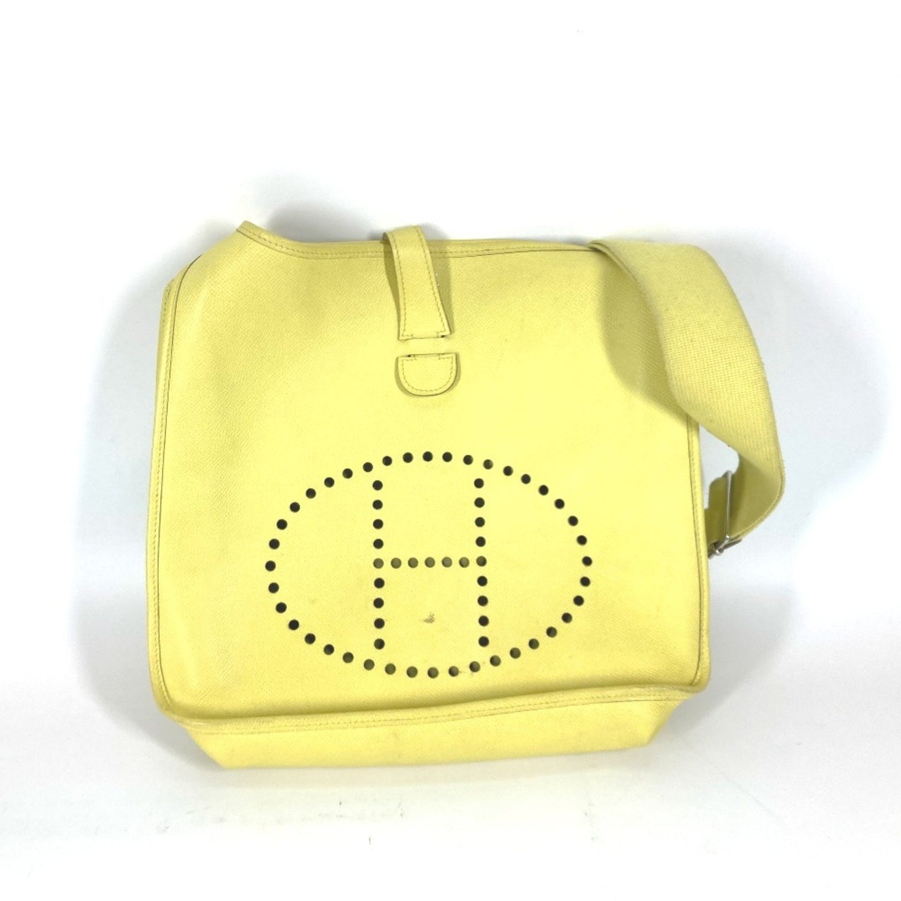 HERMES Evelyn 3 GM Crossbody Bag with Perforated Logo, Epson, Lime Yellow