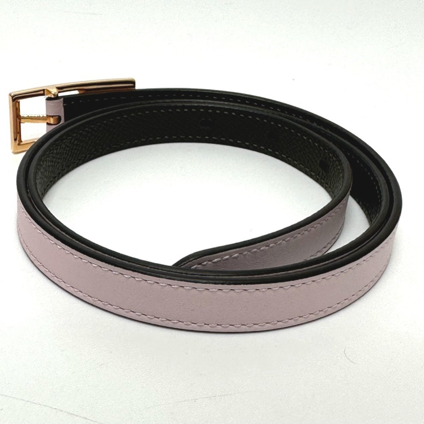 HERMES Lucky 15 PM Reversible Belt in Swift Leather/Epsom Leather, Pink/Khaki