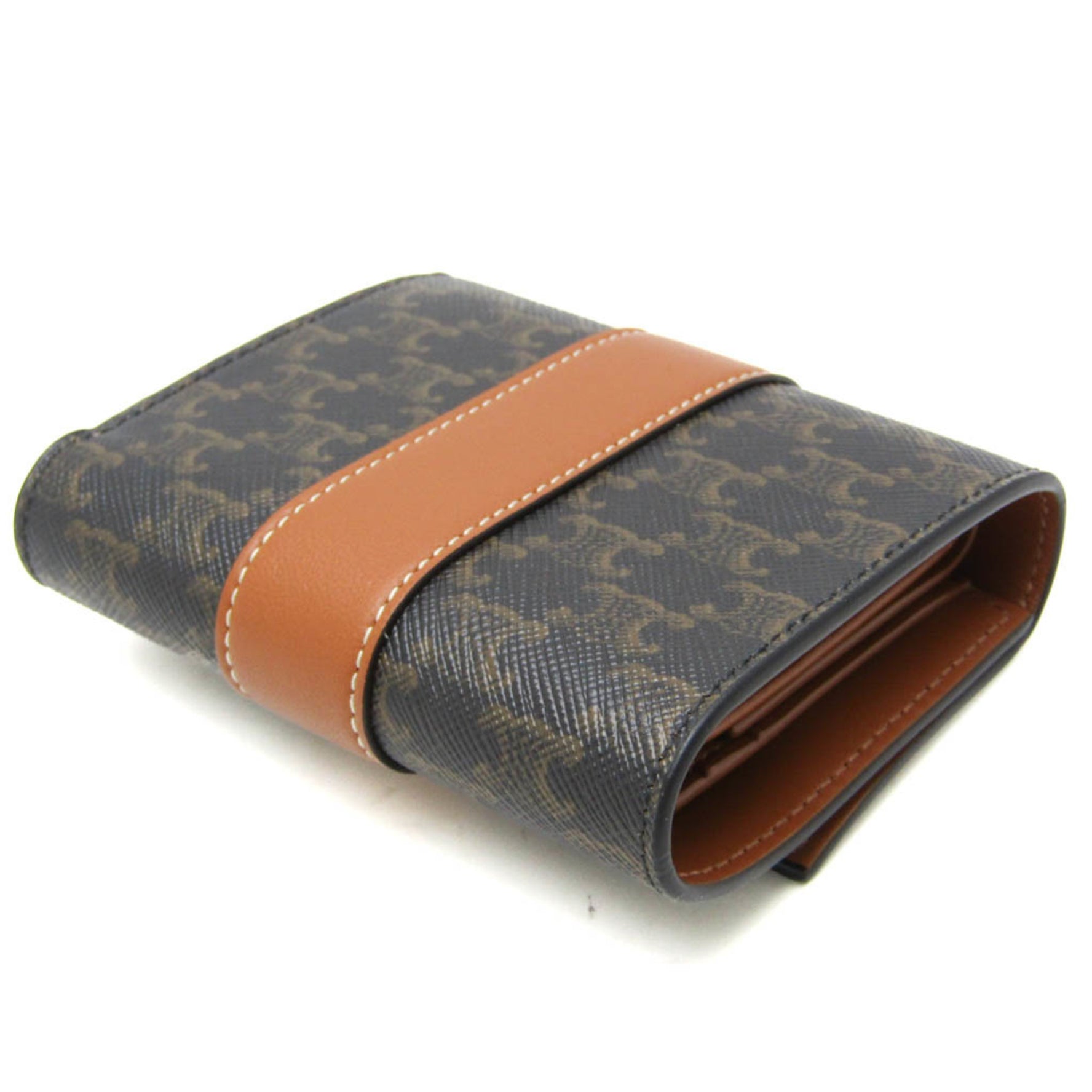 Celine Small Trifold Wallet Coated Canvas,Leather Wallet (tri-fold) Brown,Dark Brown